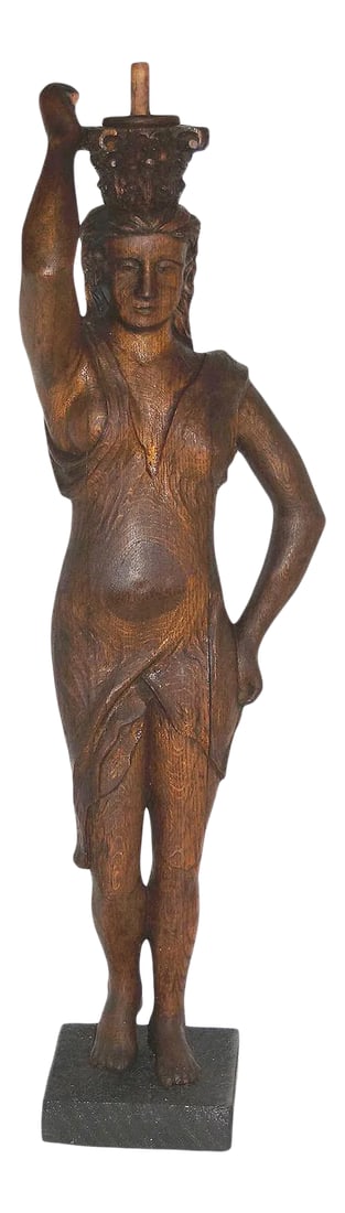 Antique Carved Wood Caryatid Newel Post - or Column in Female Form (1 of 8)