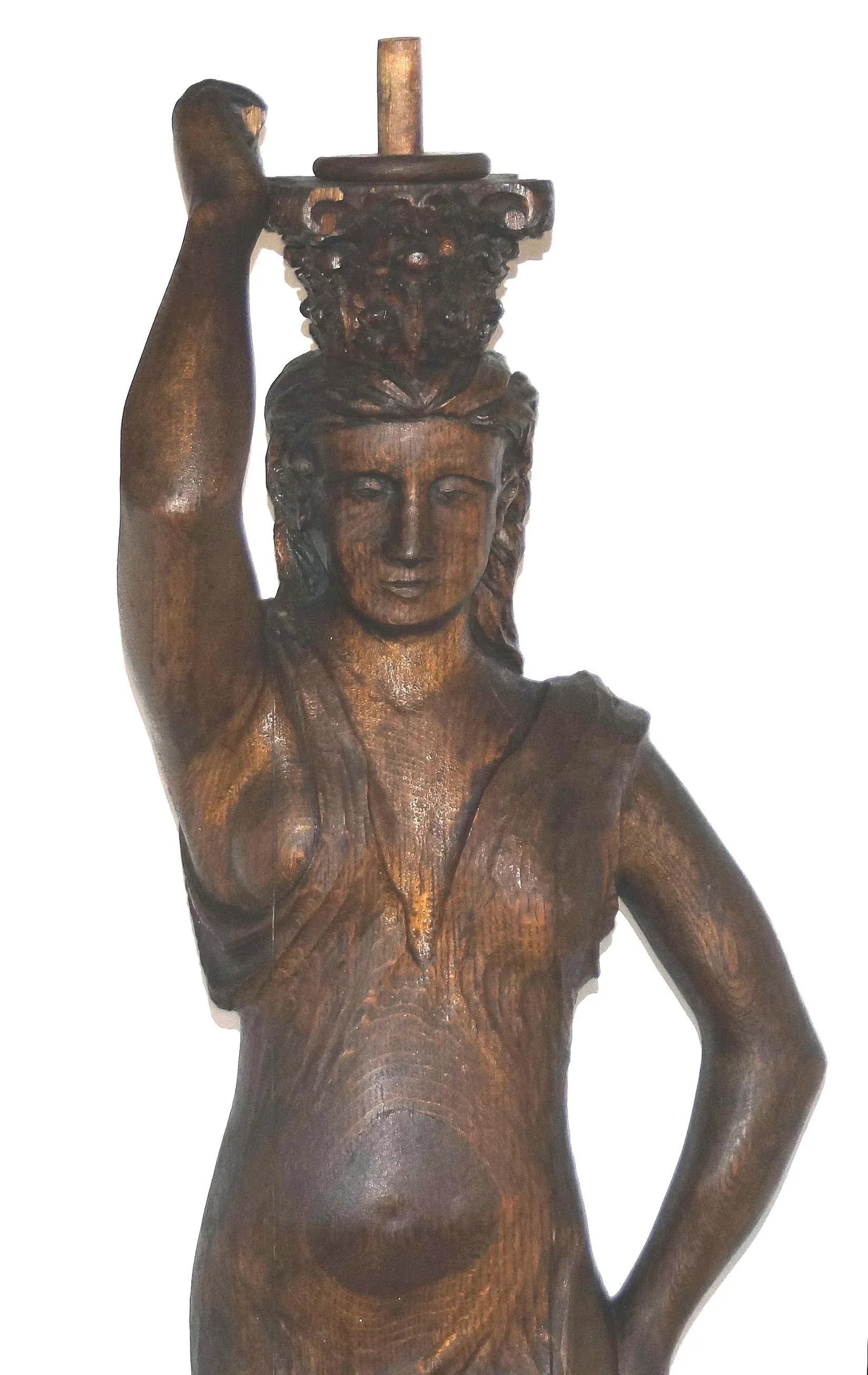 Antique Carved Wood Caryatid Newel Post - or Column in Female Form - 2