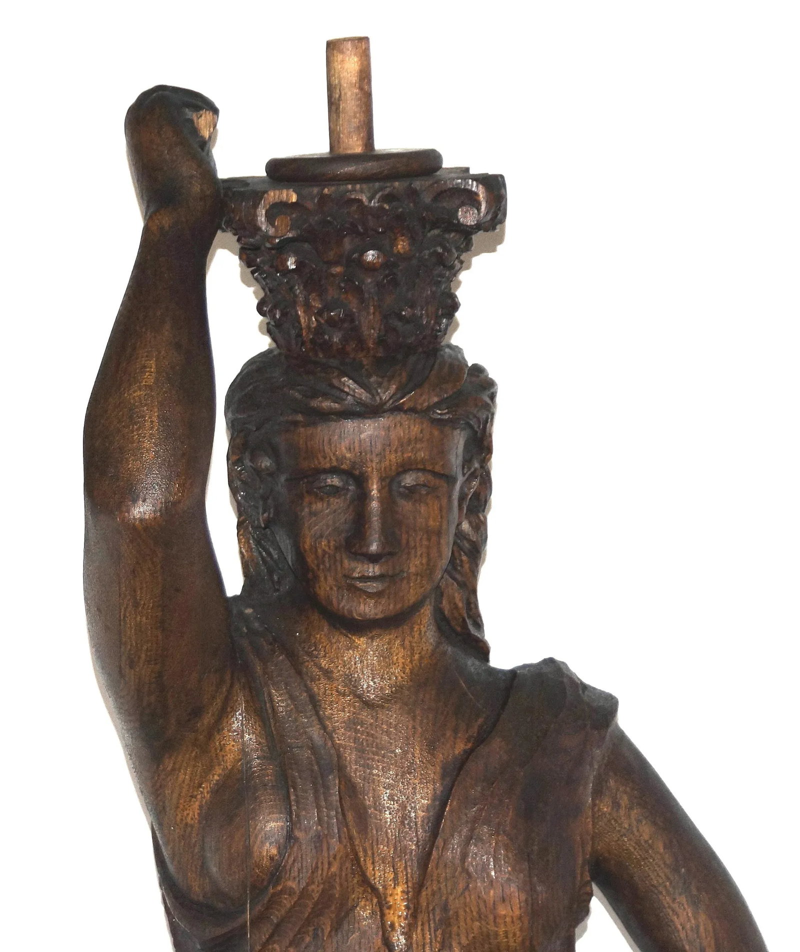 Antique Carved Wood Caryatid Newel Post - or Column in Female Form - 4