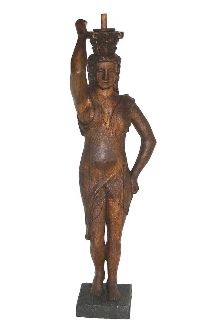 Antique Carved Wood Caryatid Newel Post - or Column in Female Form - 8