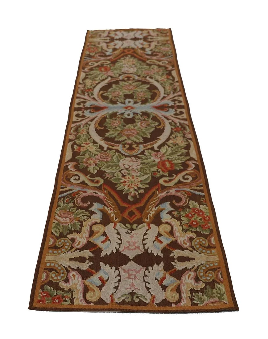 3'x12' Handwoven Bessarabian Kilim Runner Rug | Floral Motif Wool Kilim - 2