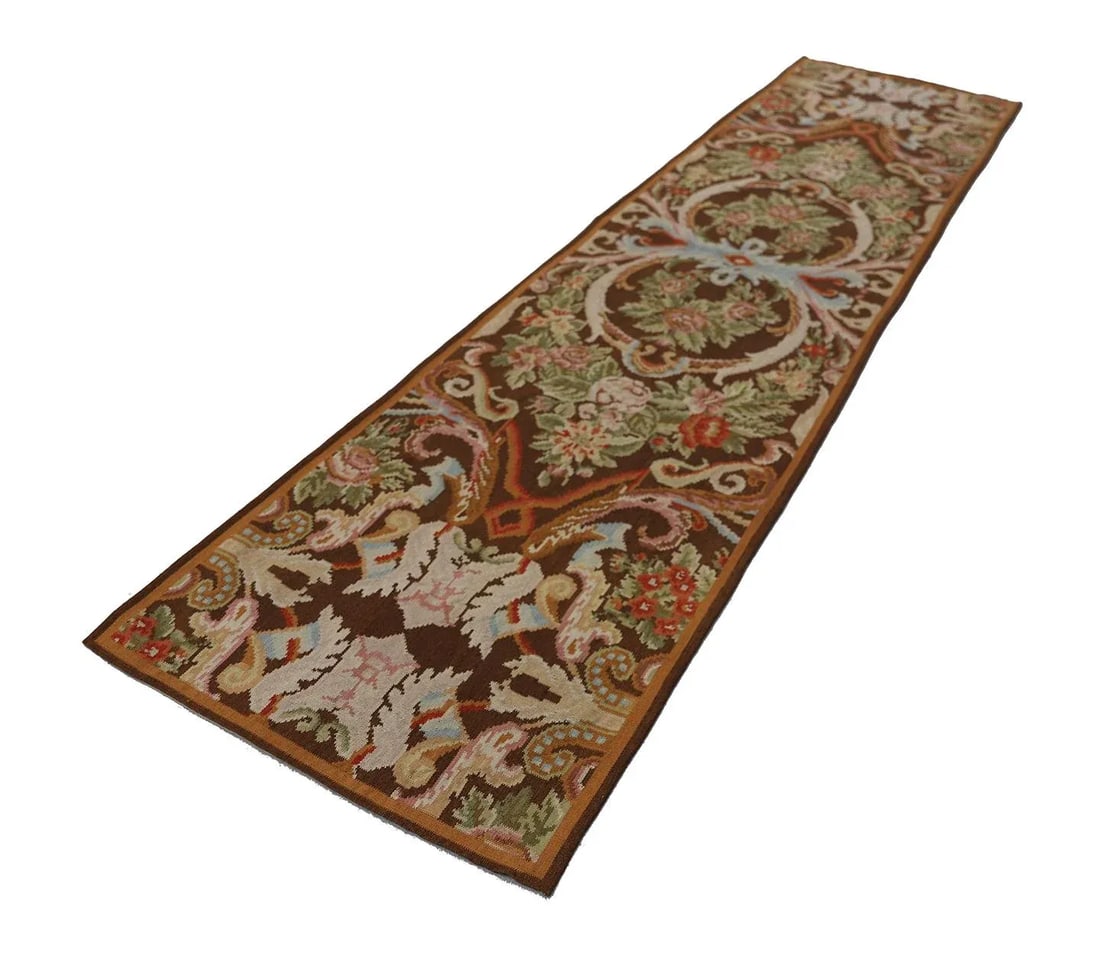 3'x12' Handwoven Bessarabian Kilim Runner Rug | Floral Motif Wool Kilim - 6