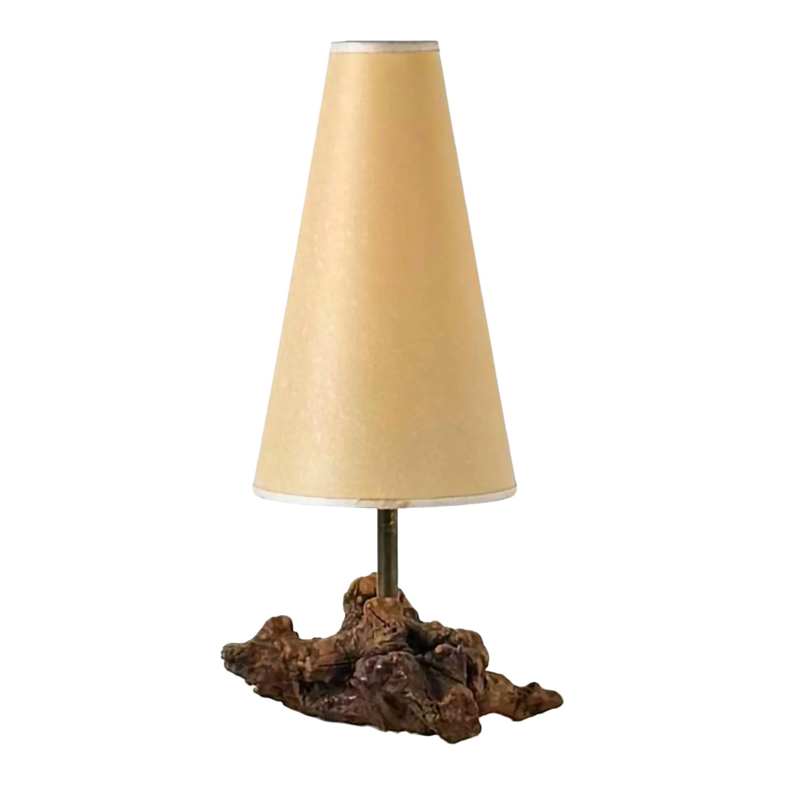 1960s Small Burl Wood Desk Lamp With Custom Parchment Paper Shade: Small burl wood desk lamp with custom cream parchment paper shade. Perfect for a mid-century desk. Chic and understated. Condition: Alterations: Restored Imperfections: Some Imperfections Condition No