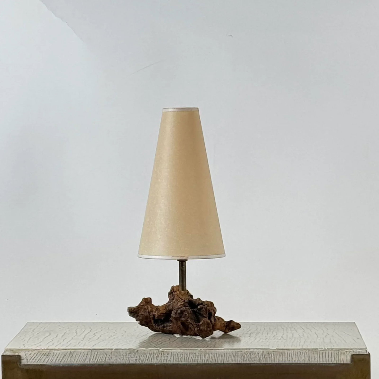 1960s Small Burl Wood Desk Lamp With Custom Parchment Paper Shade - 2