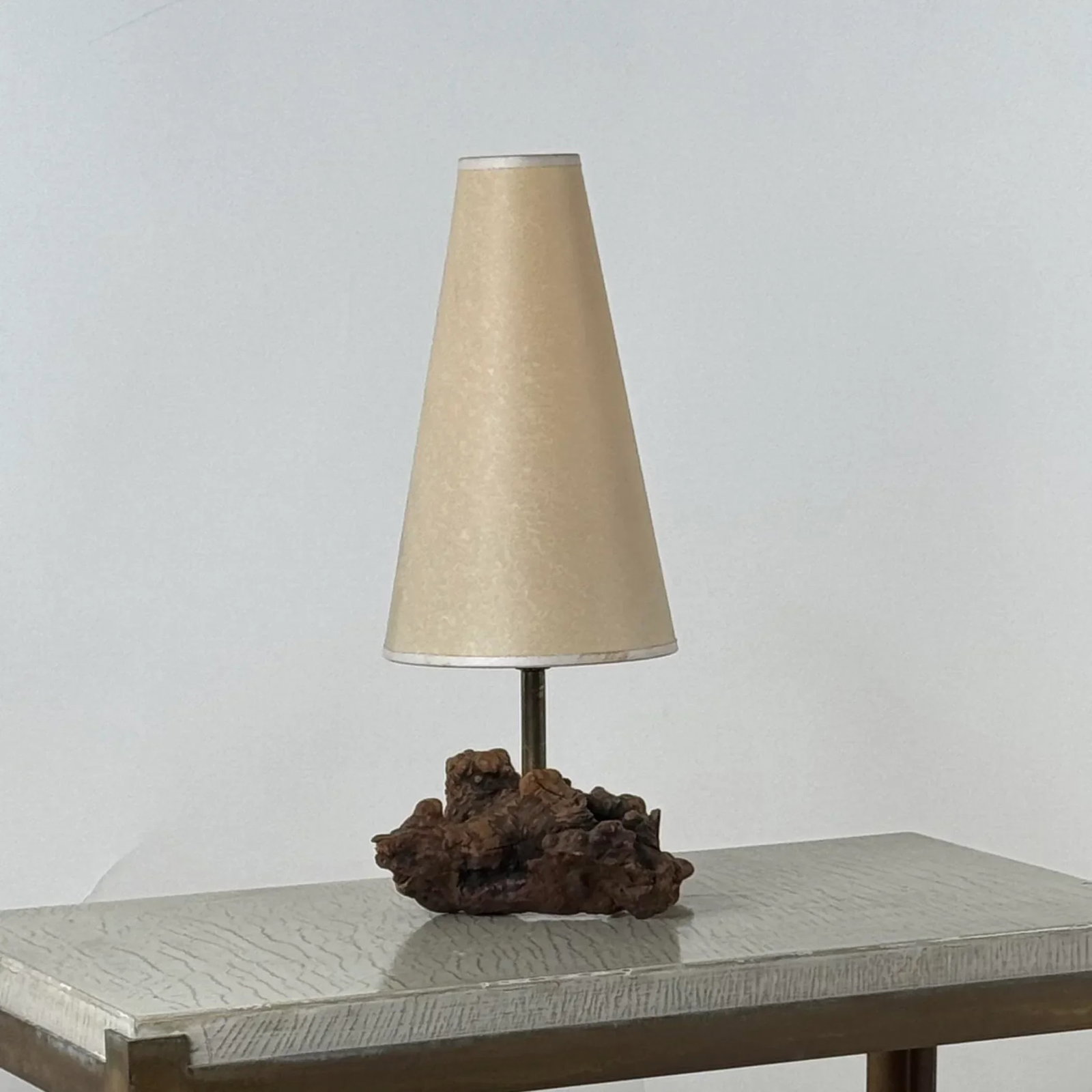 1960s Small Burl Wood Desk Lamp With Custom Parchment Paper Shade - 3