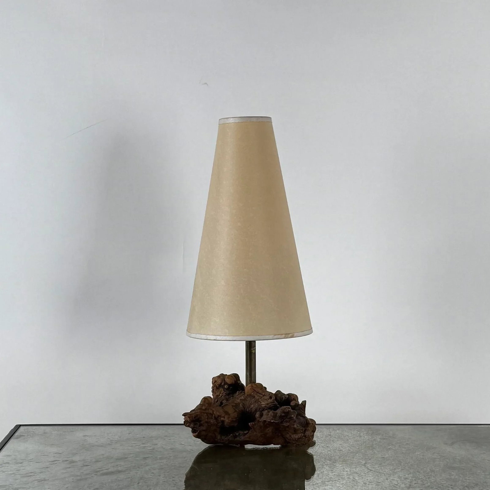 1960s Small Burl Wood Desk Lamp With Custom Parchment Paper Shade - 4
