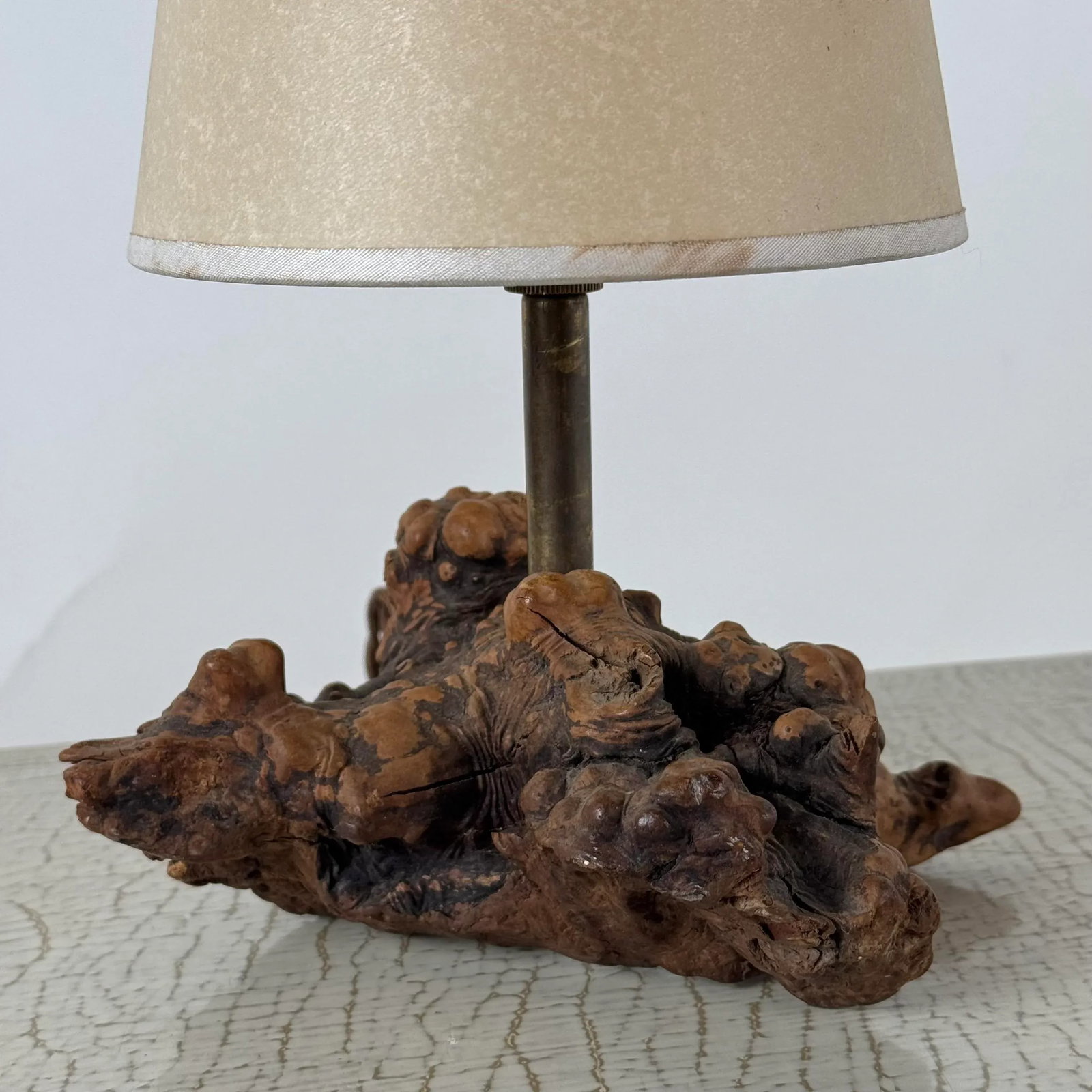 1960s Small Burl Wood Desk Lamp With Custom Parchment Paper Shade - 6