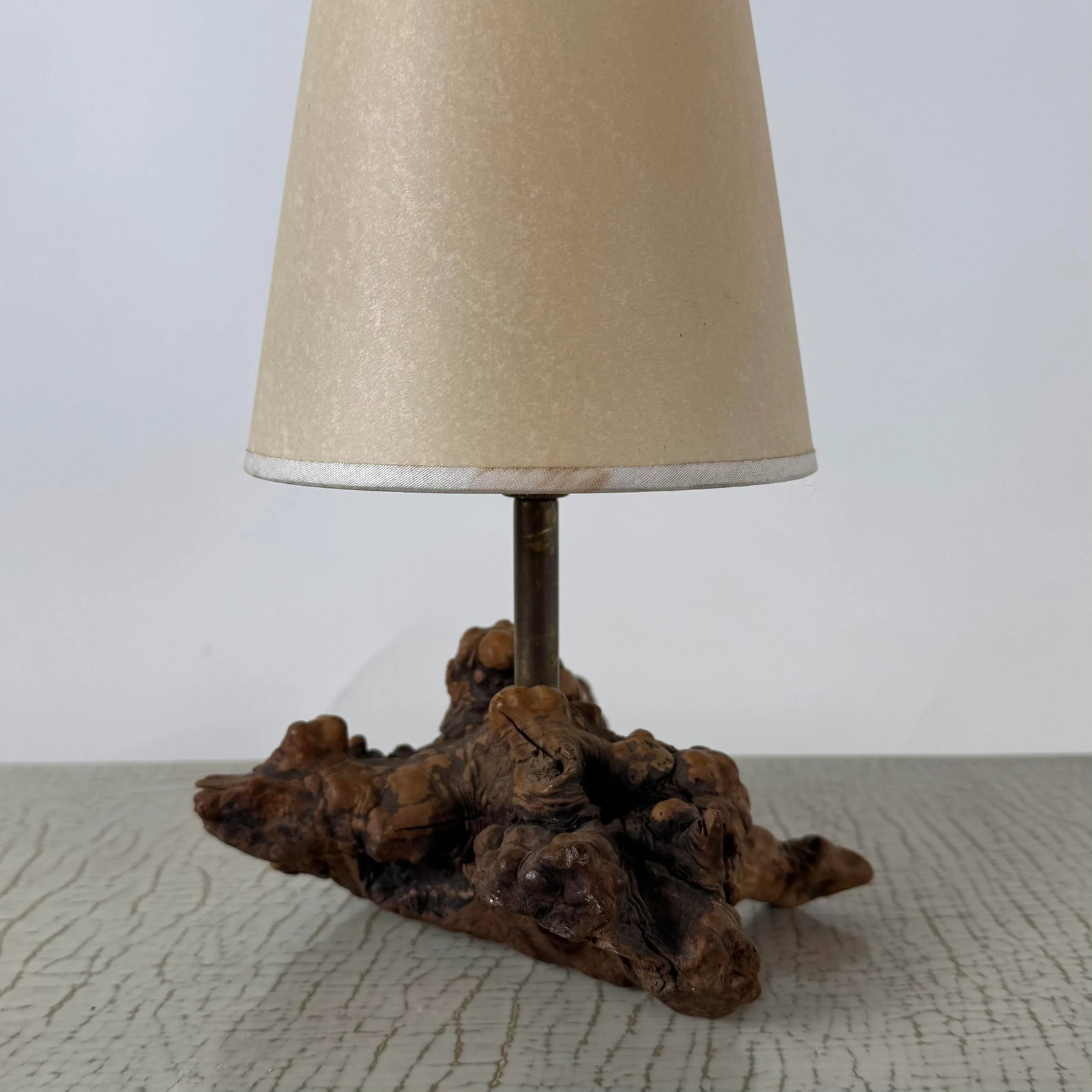 1960s Small Burl Wood Desk Lamp With Custom Parchment Paper Shade - 7