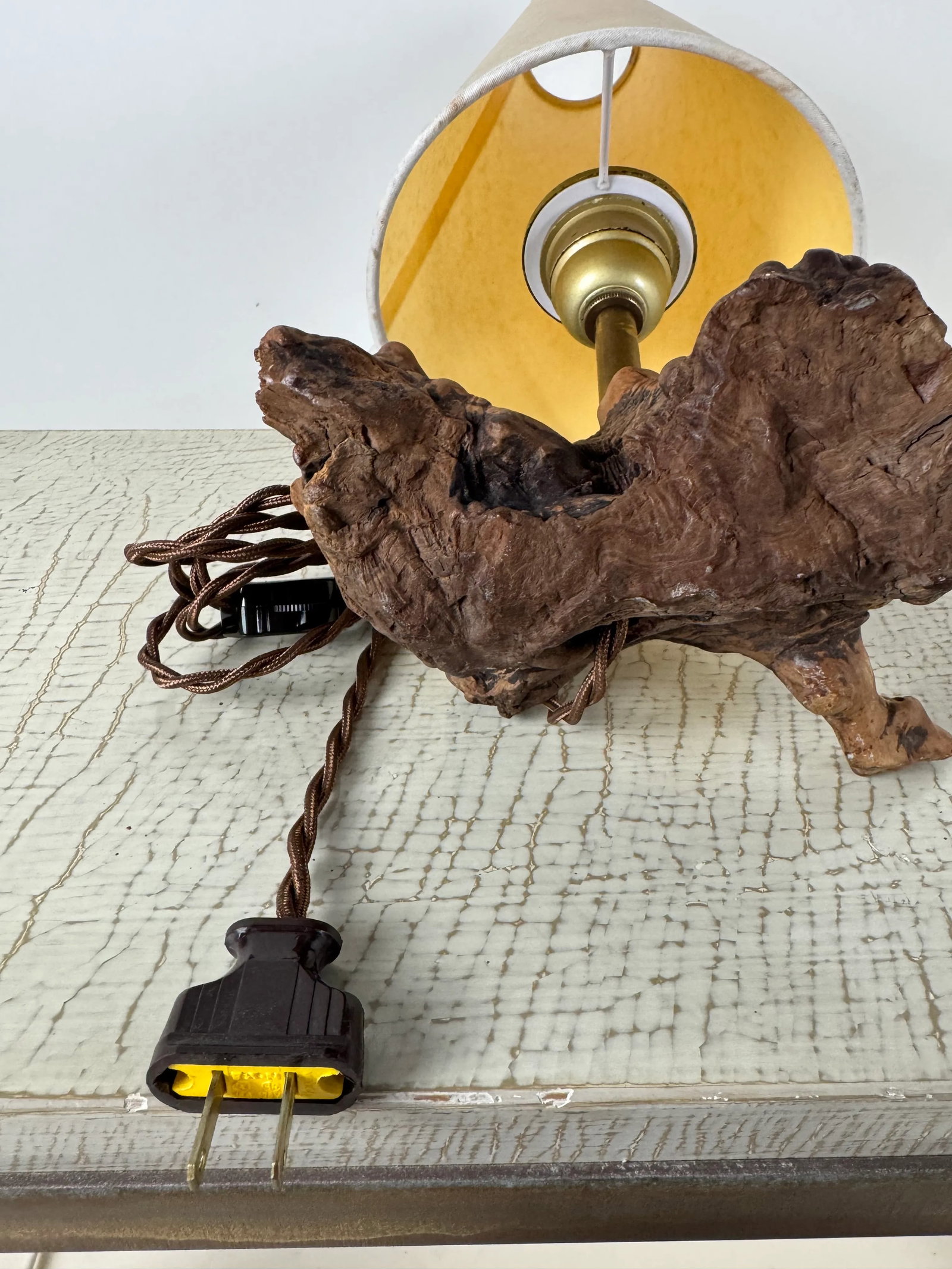 1960s Small Burl Wood Desk Lamp With Custom Parchment Paper Shade - 8