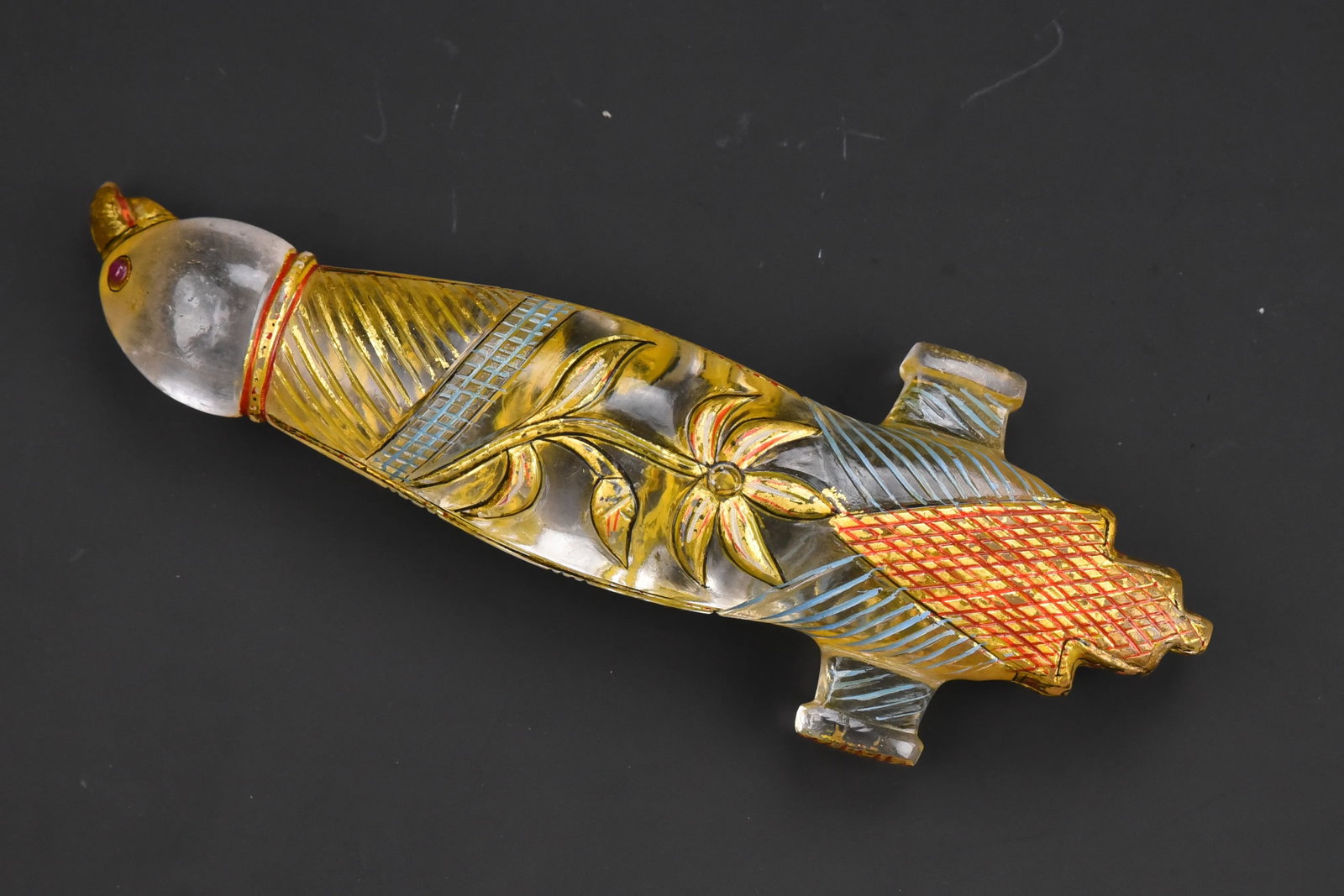 18th Century Mughal Ottoman Solid Rock Crystal Carved Bird Dagger Handle With Rubies - 2