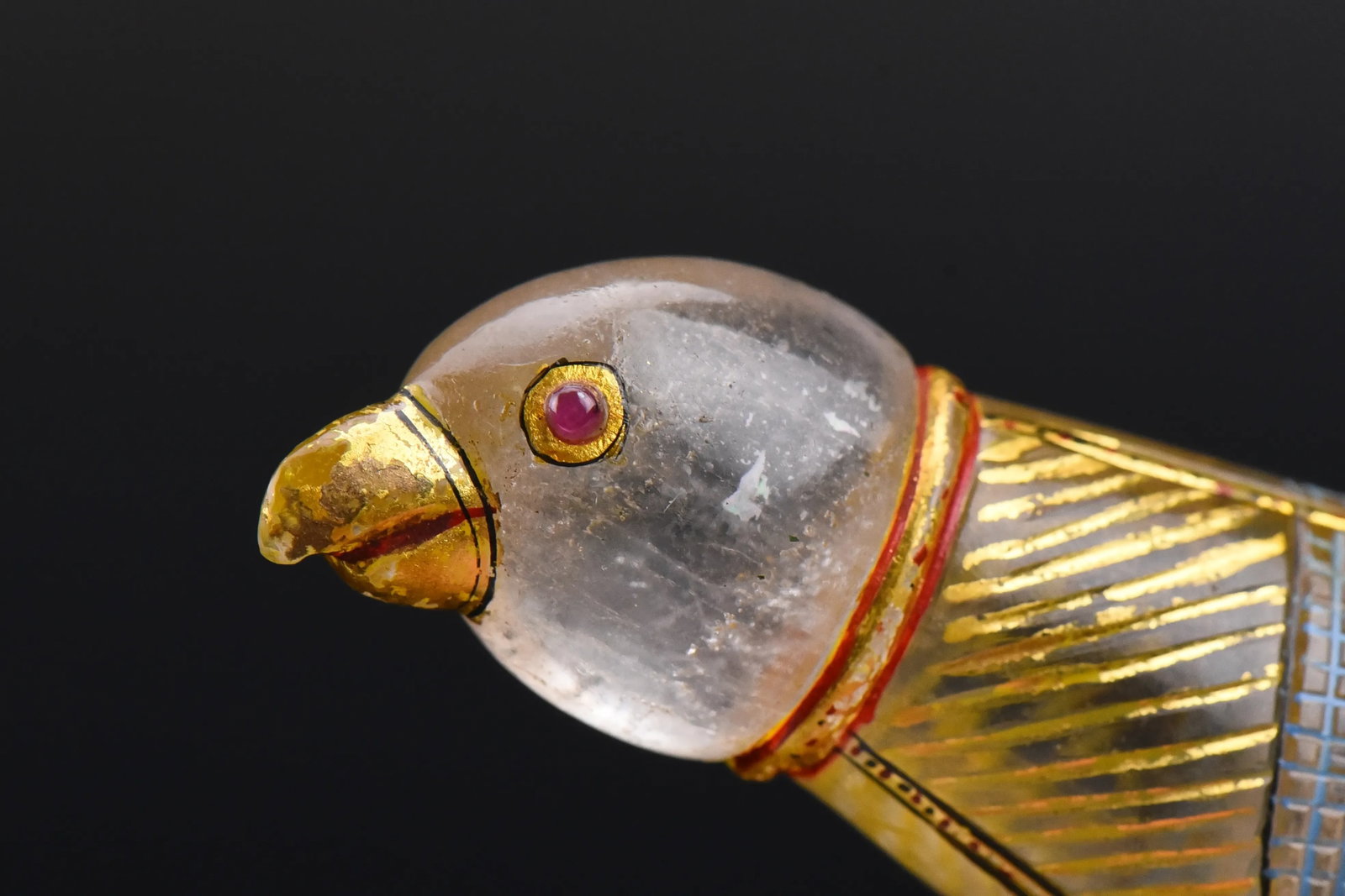 18th Century Mughal Ottoman Solid Rock Crystal Carved Bird Dagger Handle With Rubies - 3