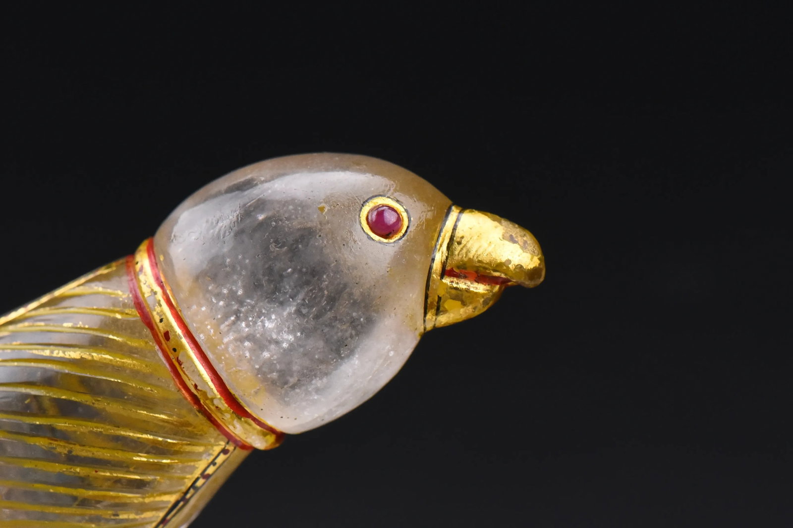 18th Century Mughal Ottoman Solid Rock Crystal Carved Bird Dagger Handle With Rubies - 4