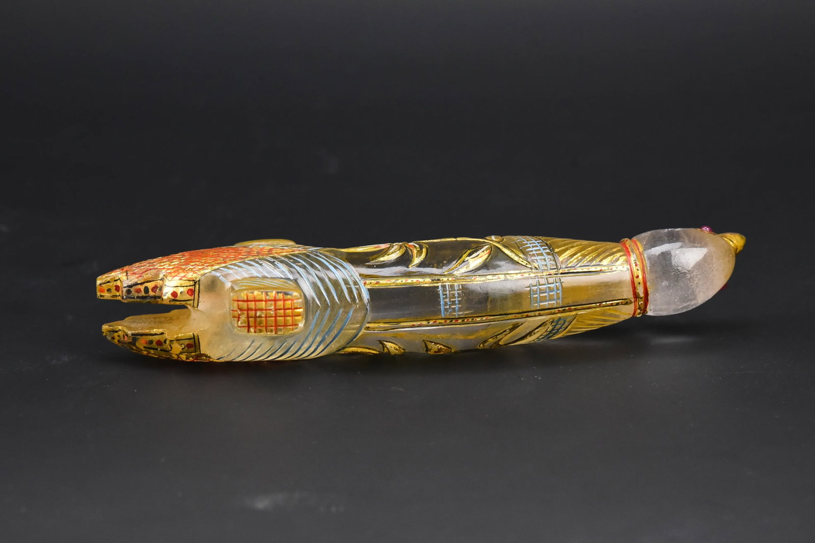 18th Century Mughal Ottoman Solid Rock Crystal Carved Bird Dagger Handle With Rubies - 5