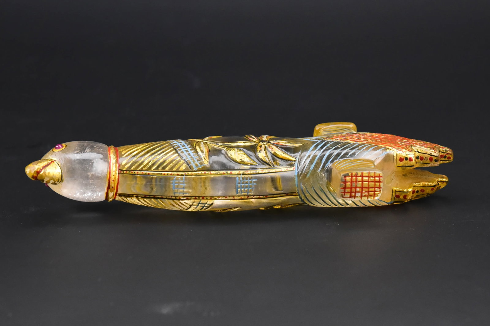18th Century Mughal Ottoman Solid Rock Crystal Carved Bird Dagger Handle With Rubies - 6