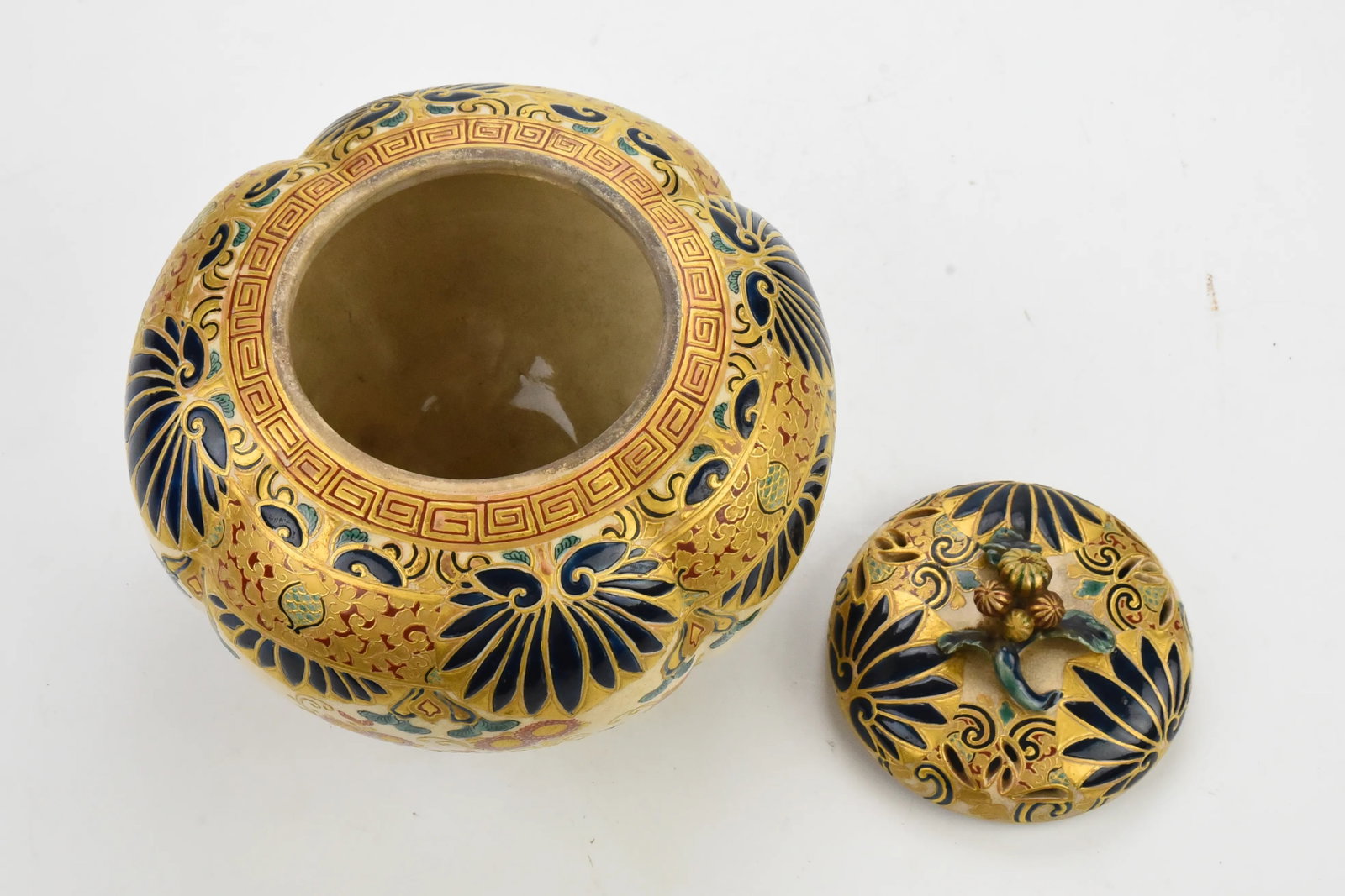 19th Century Fine Japanese Edo Period Gosu Blue Satsuma Censer, Signed - 2