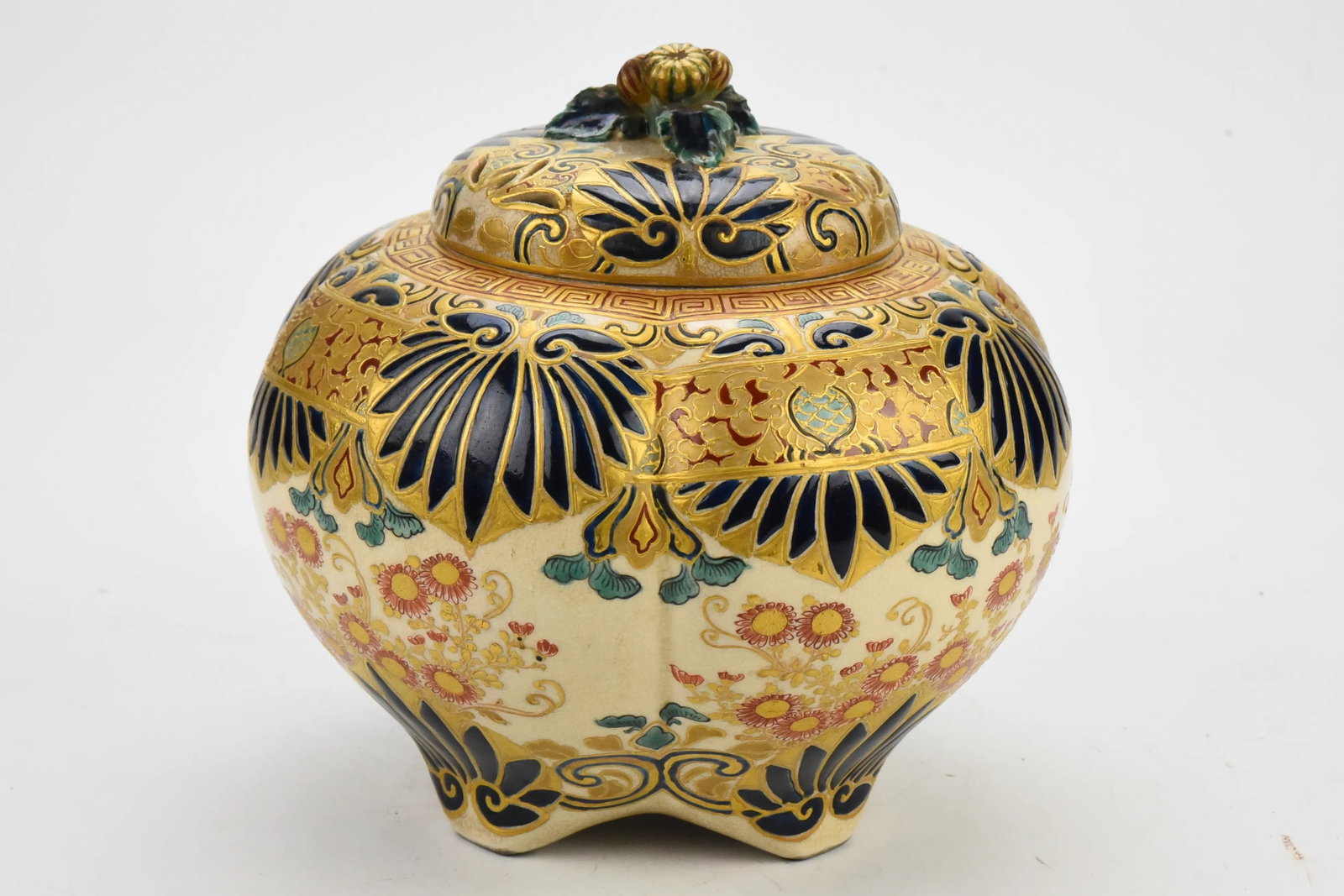 19th Century Fine Japanese Edo Period Gosu Blue Satsuma Censer, Signed - 5