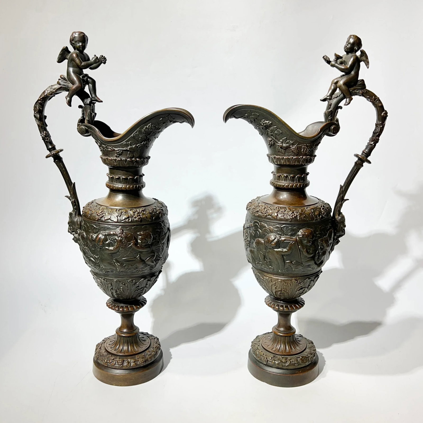 Pair Antique 19th Century Neoclassical Bronze Ewers - 2
