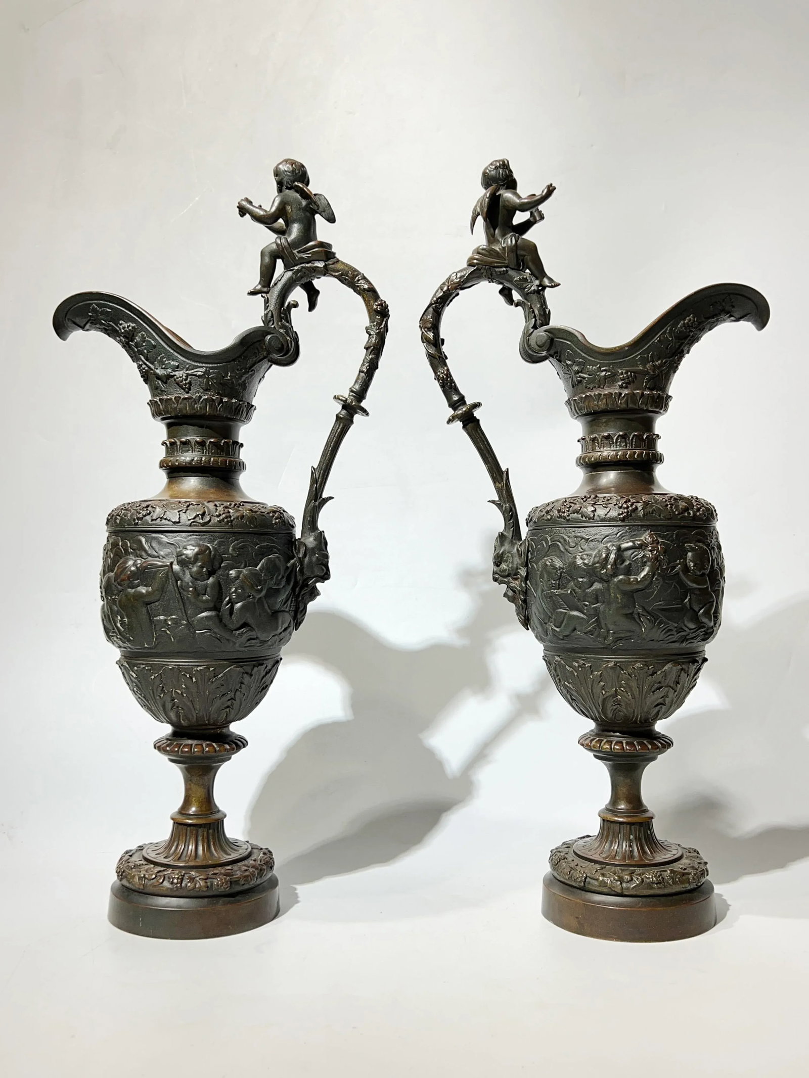 Pair Antique 19th Century Neoclassical Bronze Ewers - 3