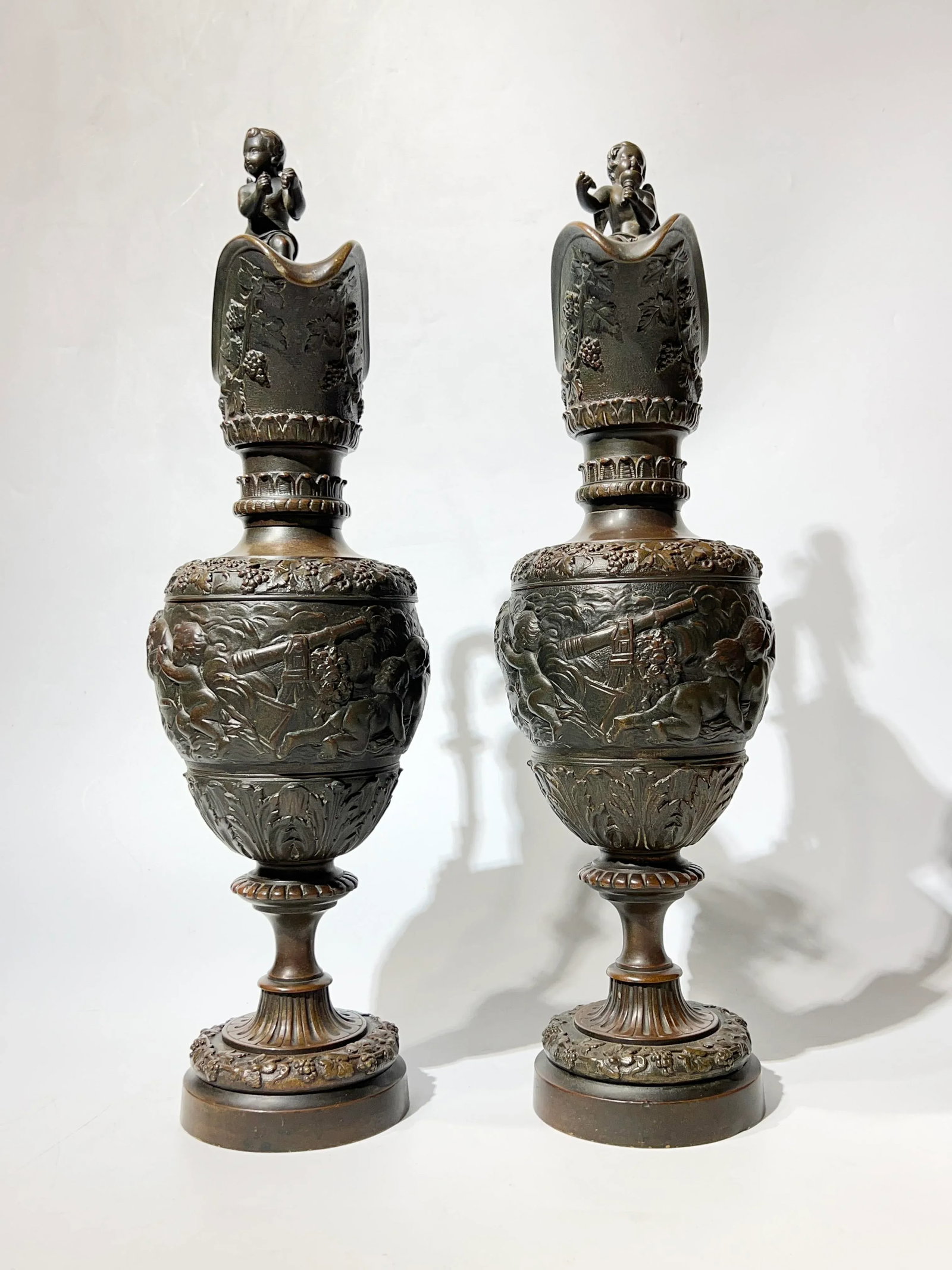 Pair Antique 19th Century Neoclassical Bronze Ewers - 4