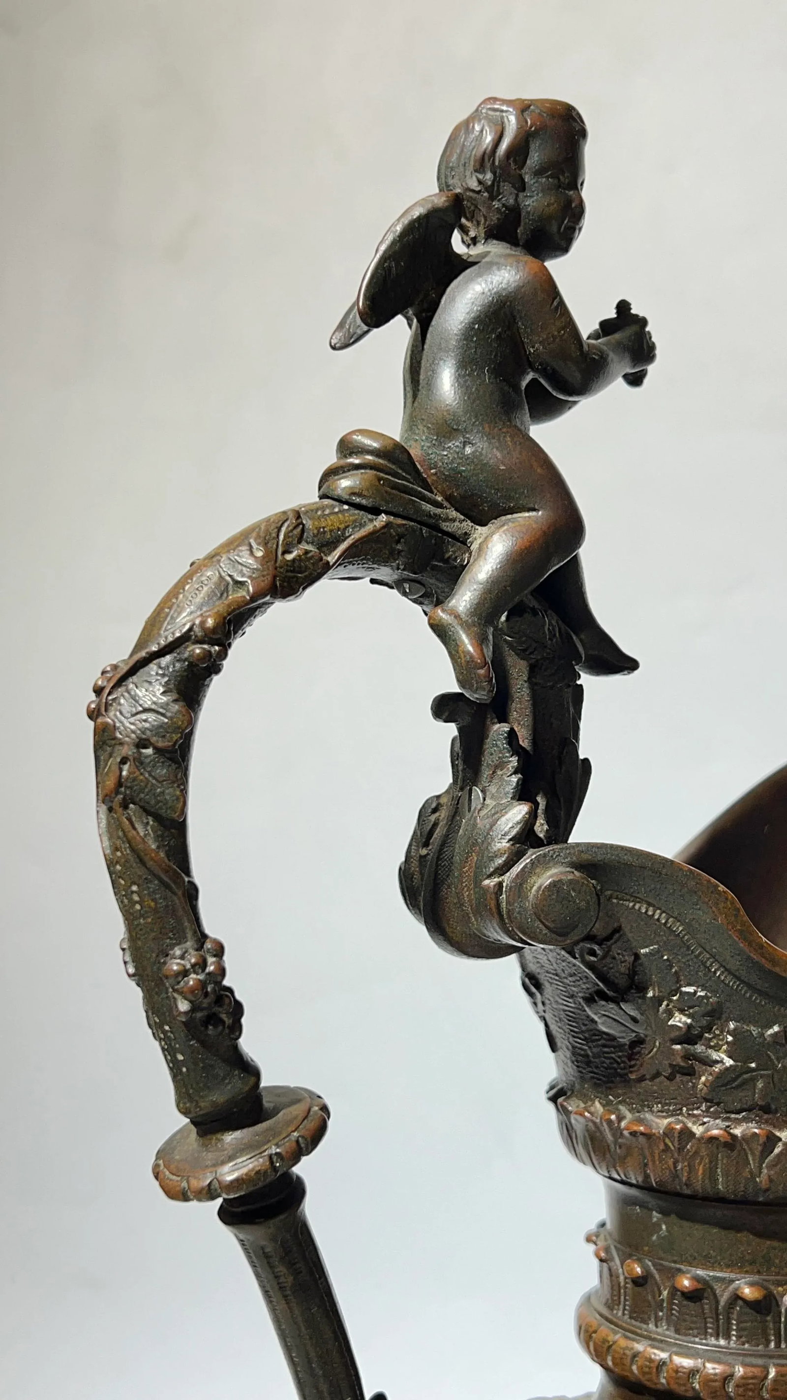 Pair Antique 19th Century Neoclassical Bronze Ewers - 6