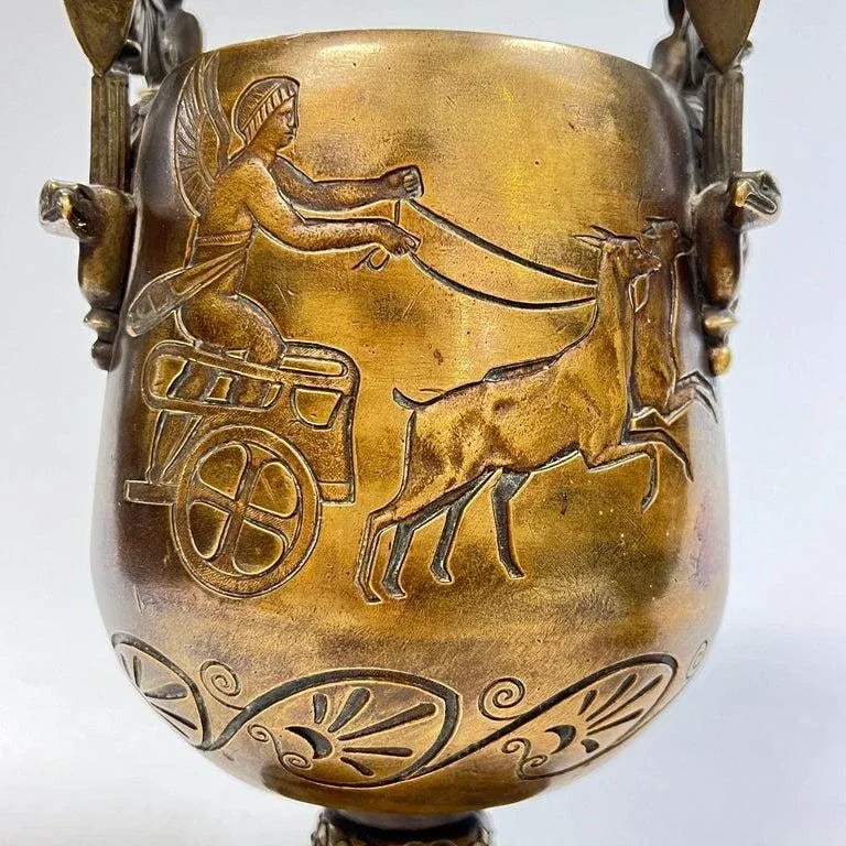 Pair 19th Century Egyptian Revival Bronze Vases - 8