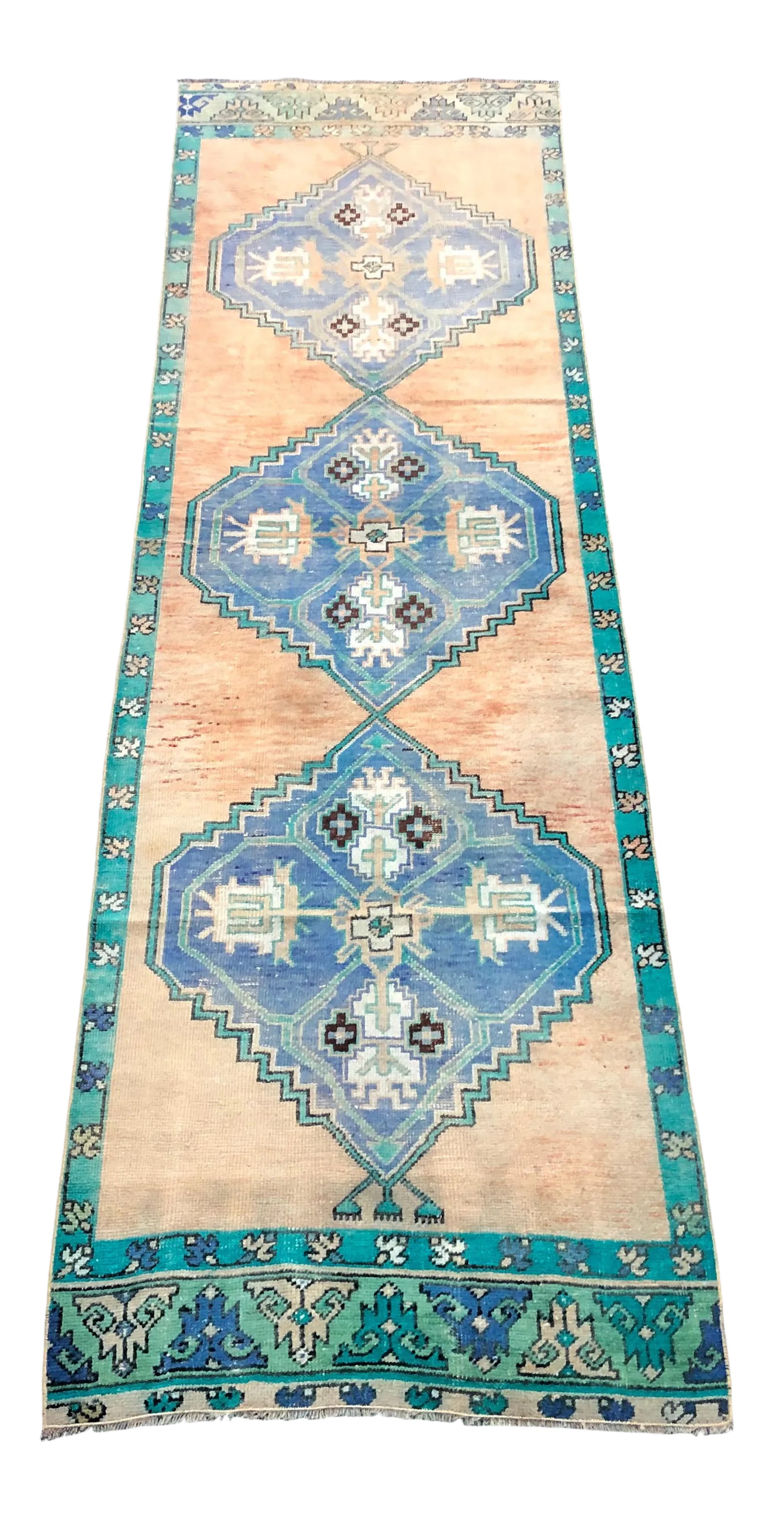 Vintage Turkish Anatolian Handmade Wool Runner Rug: Handmade wool and cotton rug in Turkish Anatolia Carpet, Vintage Oushak Rug, Turkish Vintage Anatolian Rug, Handmade wool Rug . One Of Kind Vintage Rug with perfect design and colors. Condition: Alter
