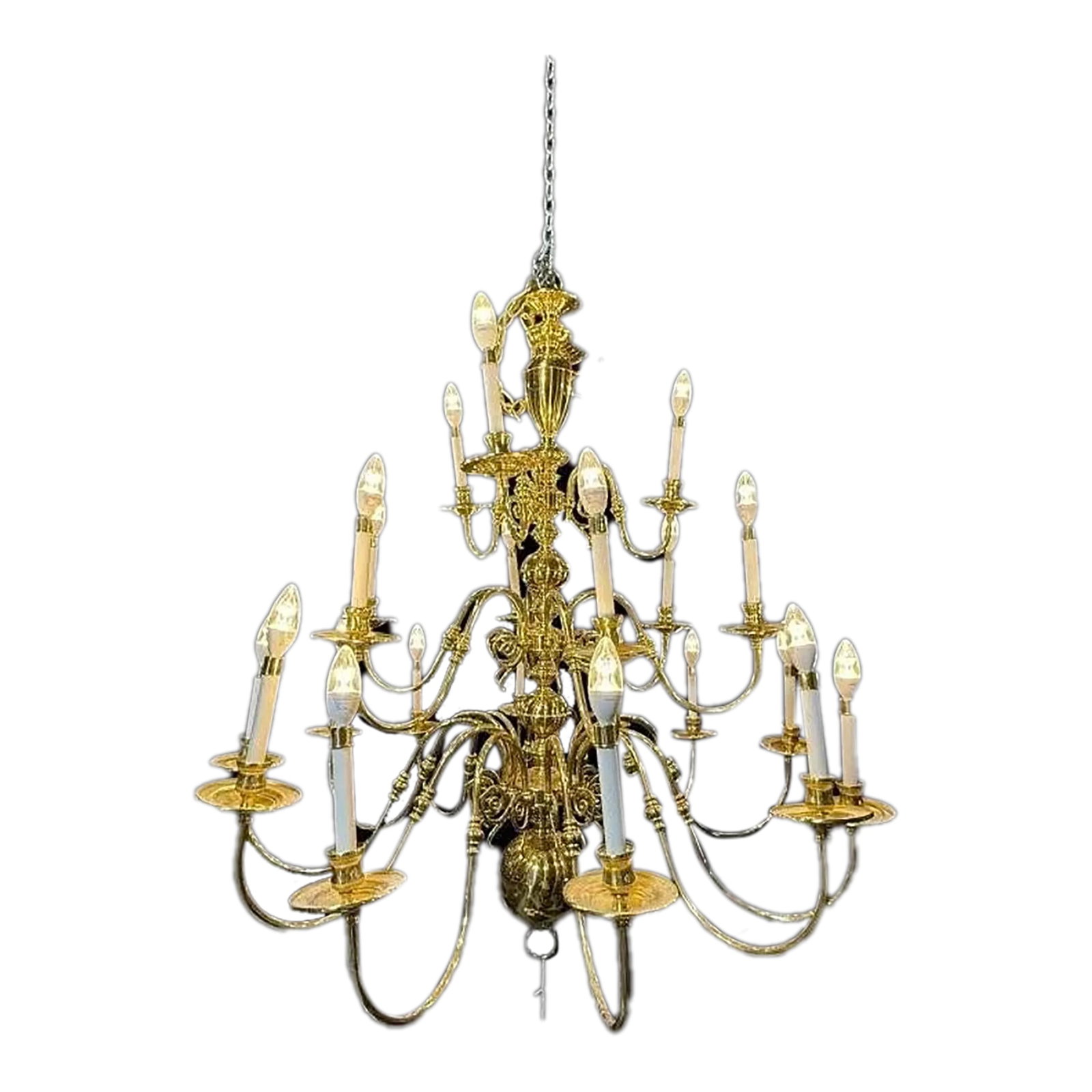 Late 20th Century XL 3 Tier Solid Brass 21 Light Chandelier (1 of 5)
