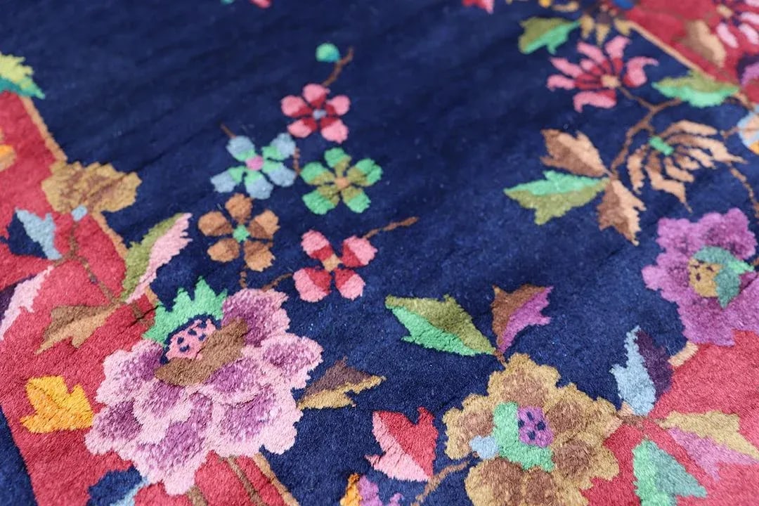 1920s Chinese Deco Rug | Vintage Chinese Art Deco Rug | Floral Deco Rug - 10