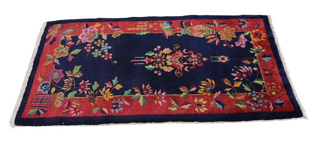 1920s Chinese Deco Rug | Vintage Chinese Art Deco Rug | Floral Deco Rug - 3