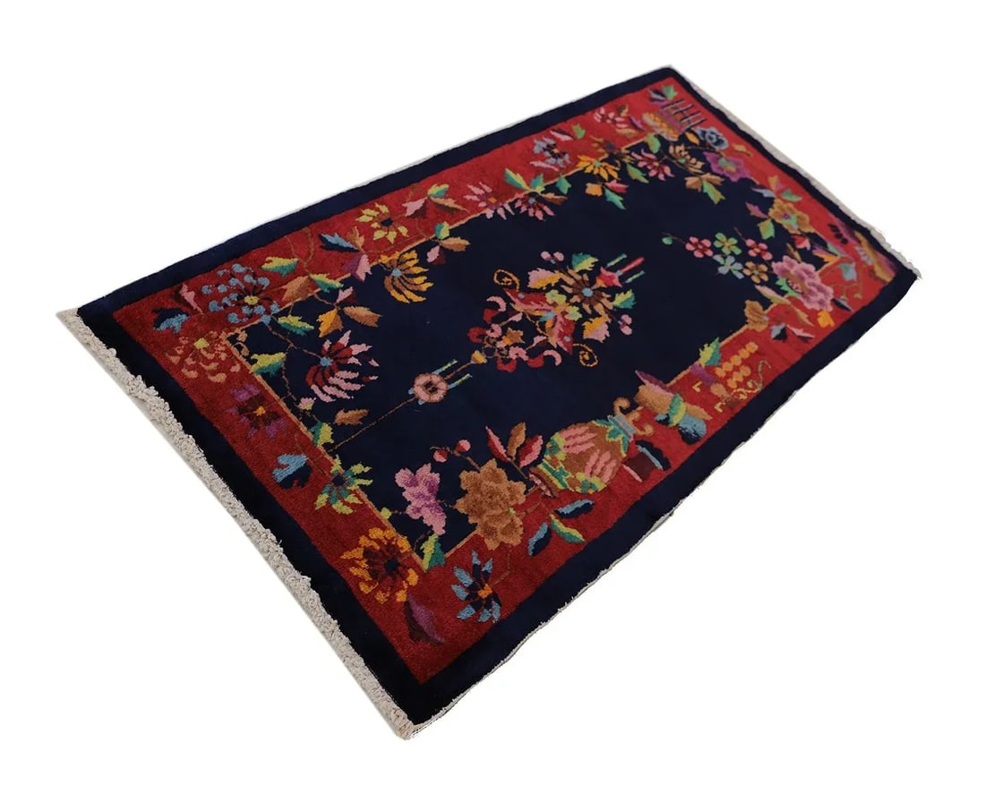 1920s Chinese Deco Rug | Vintage Chinese Art Deco Rug | Floral Deco Rug - 5