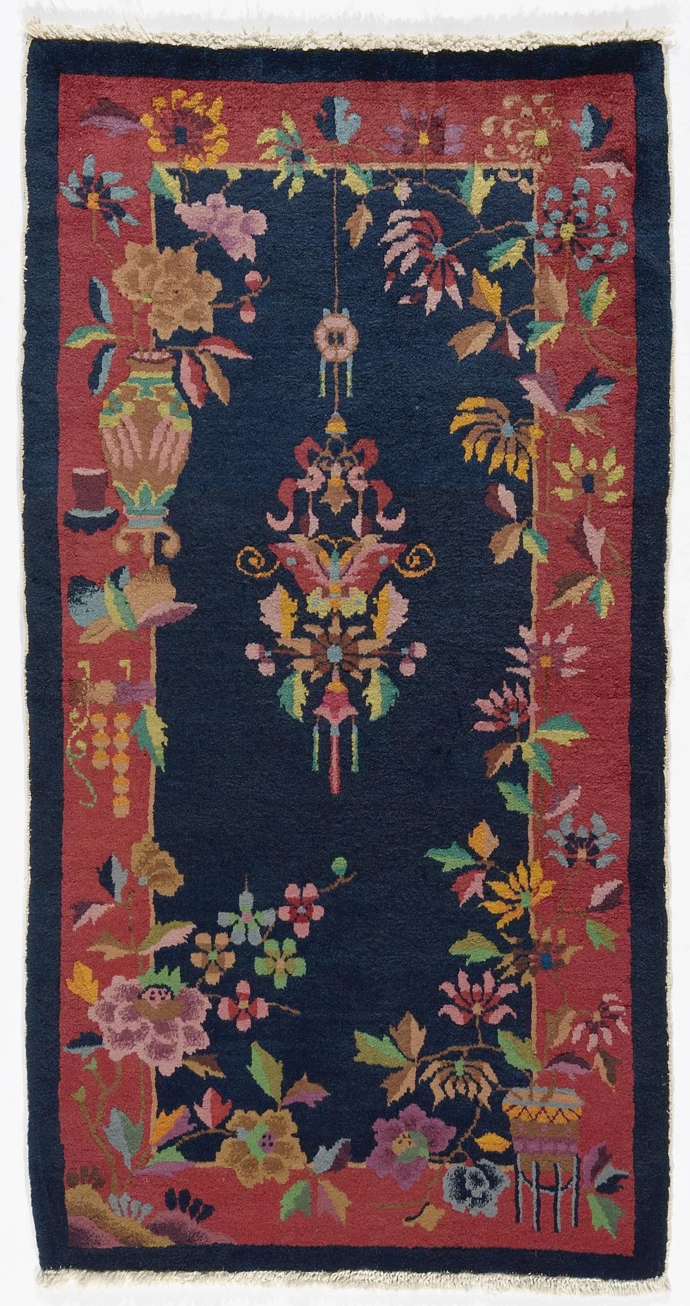 1920s Chinese Deco Rug | Vintage Chinese Art Deco Rug | Floral Deco Rug - 8