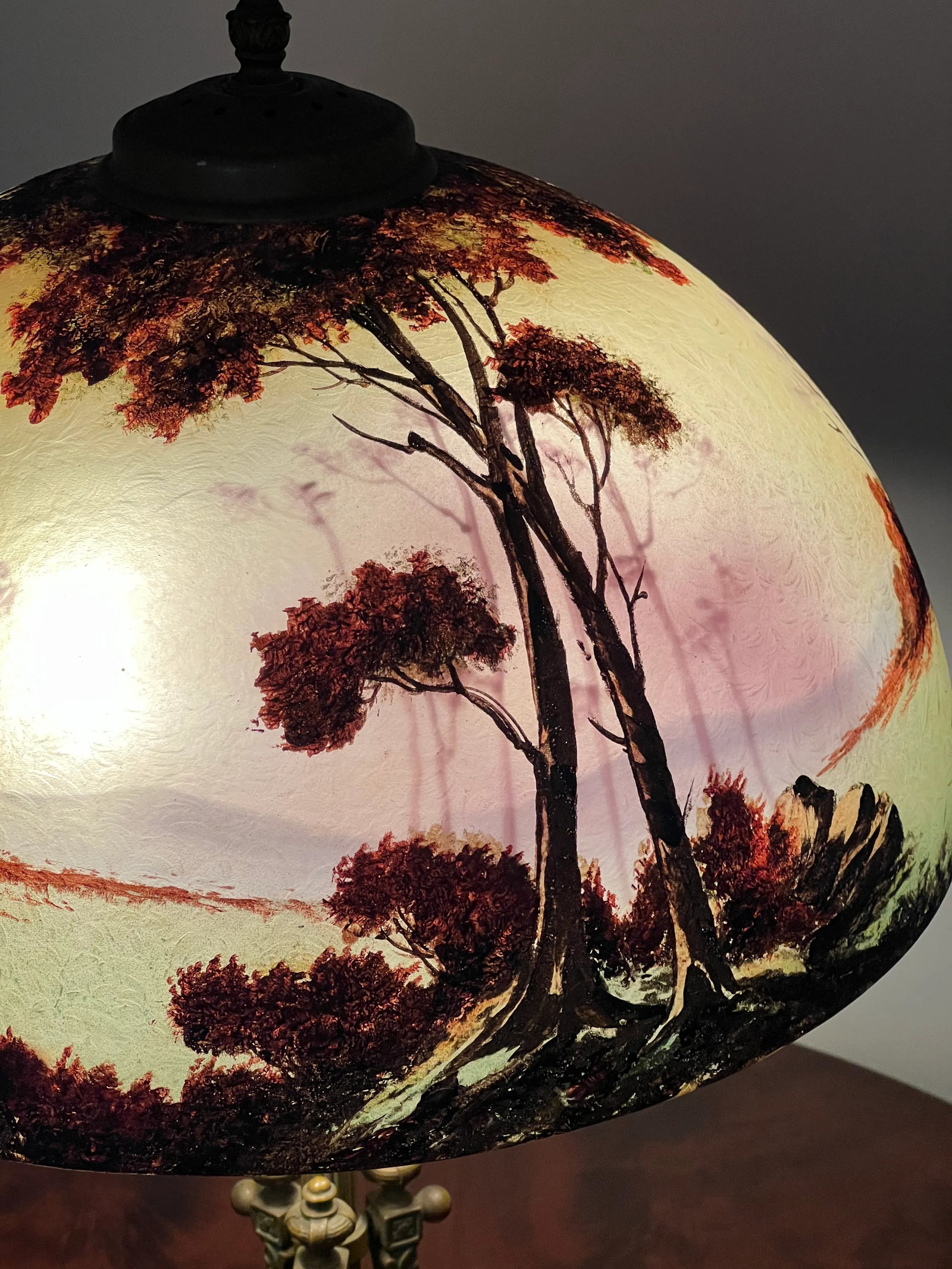 Antique Phoenix School Arts and Crafts Reverse Painted Lamp by Pittsburgh C. 1920 - 10