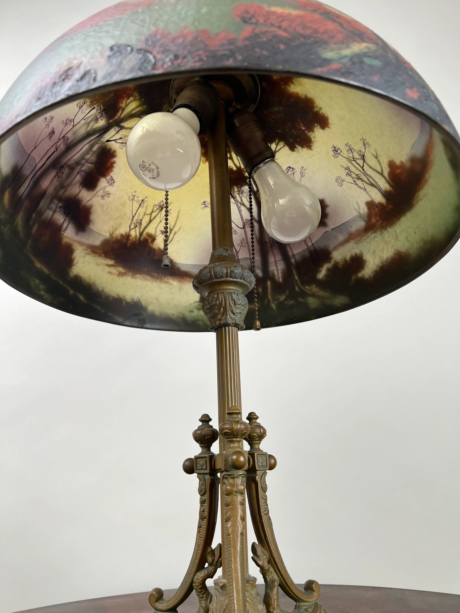 Antique Phoenix School Arts and Crafts Reverse Painted Lamp by Pittsburgh C. 1920 - 11