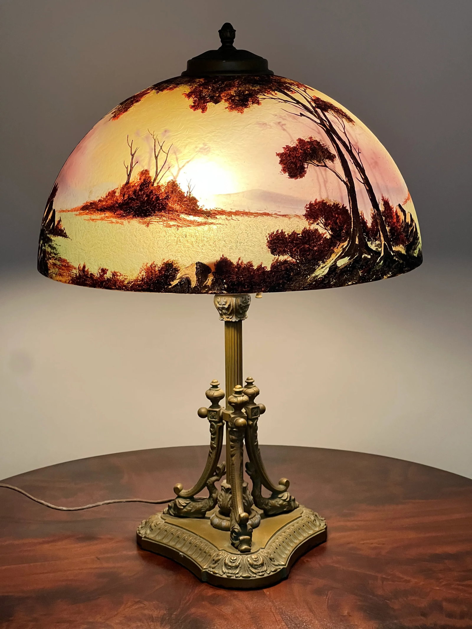 Antique Phoenix School Arts and Crafts Reverse Painted Lamp by Pittsburgh C. 1920 - 2
