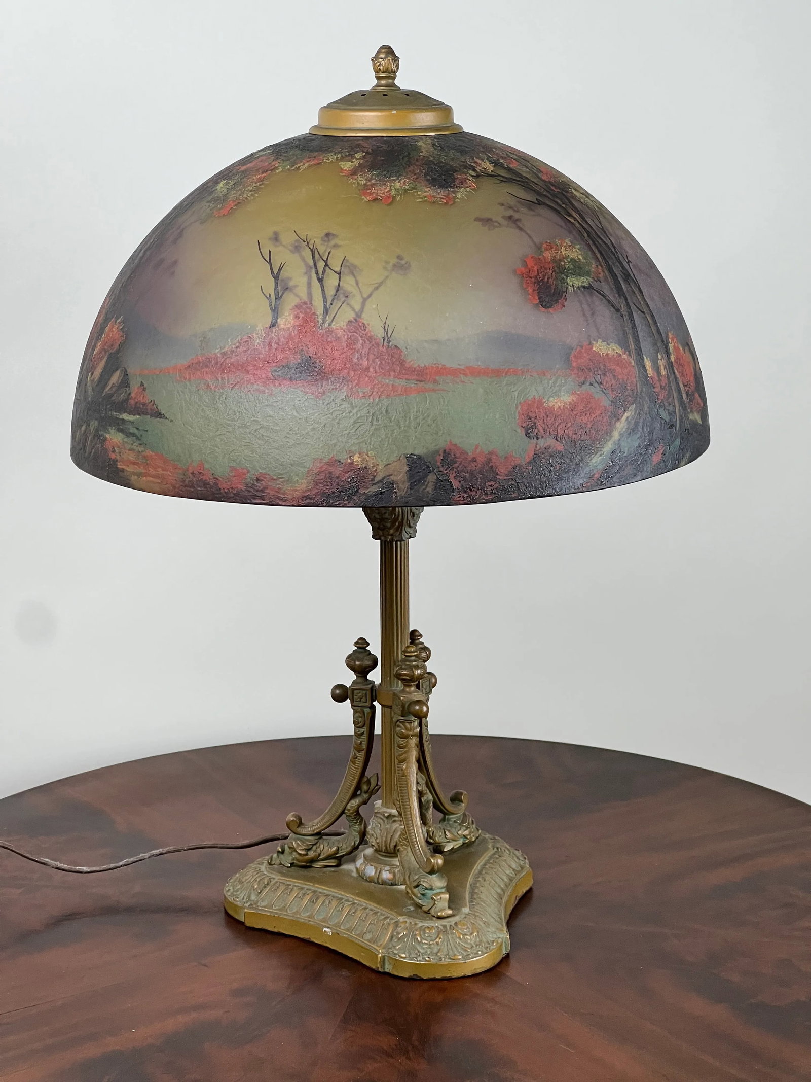 Antique Phoenix School Arts and Crafts Reverse Painted Lamp by Pittsburgh C. 1920 - 3