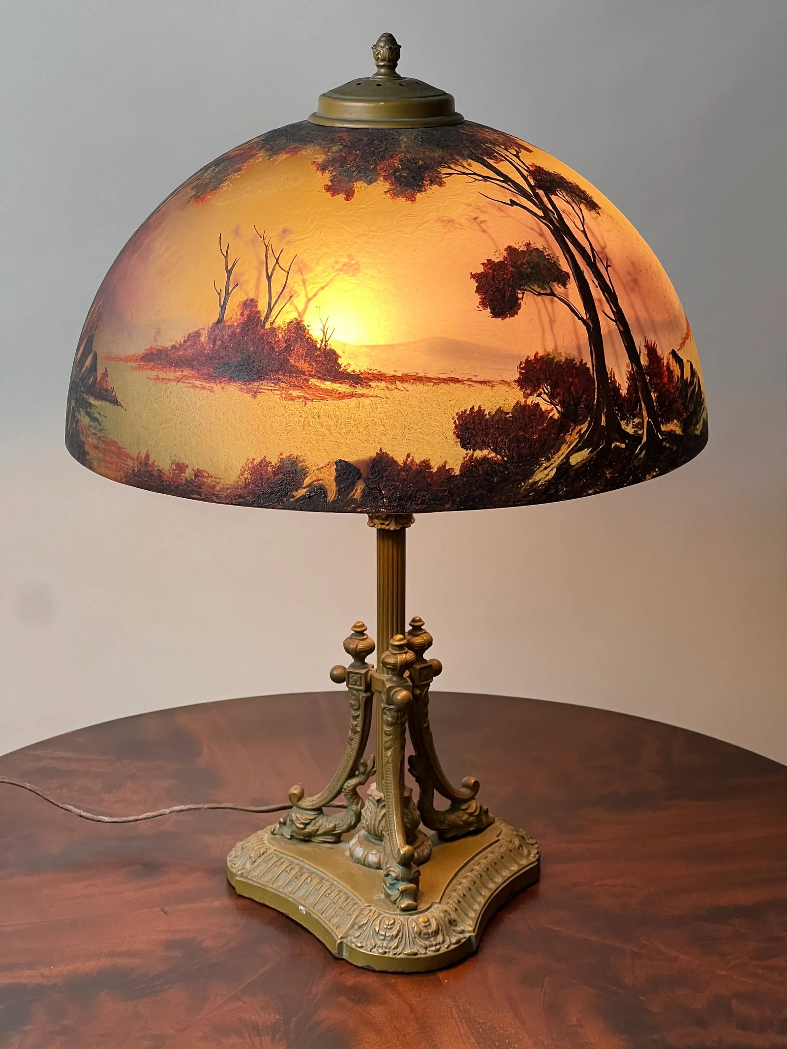 Antique Phoenix School Arts and Crafts Reverse Painted Lamp by Pittsburgh C. 1920 - 9
