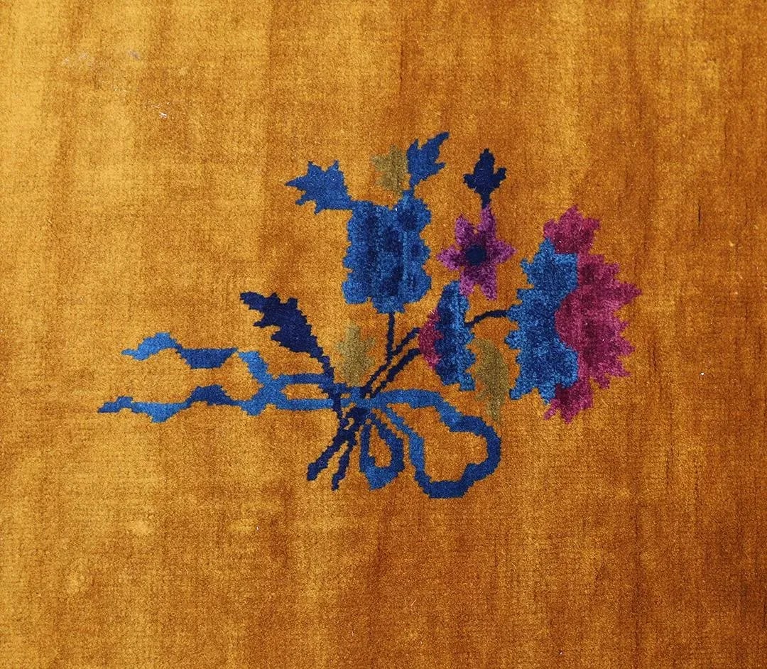 3'x5' Vintage Chinese Art Deco Rug | Gold Rug | Vintage Deco Rug - 11