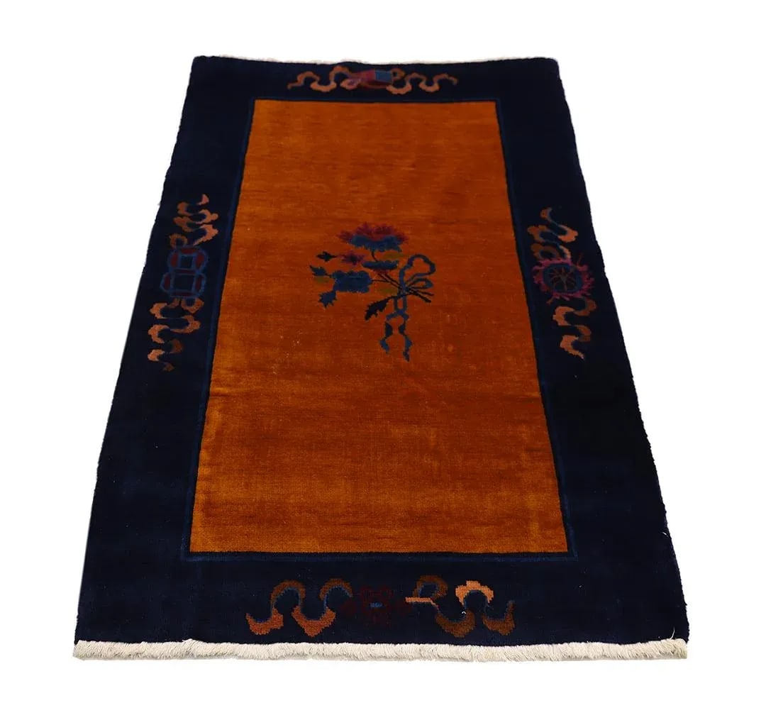 3'x5' Vintage Chinese Art Deco Rug | Gold Rug | Vintage Deco Rug - 4