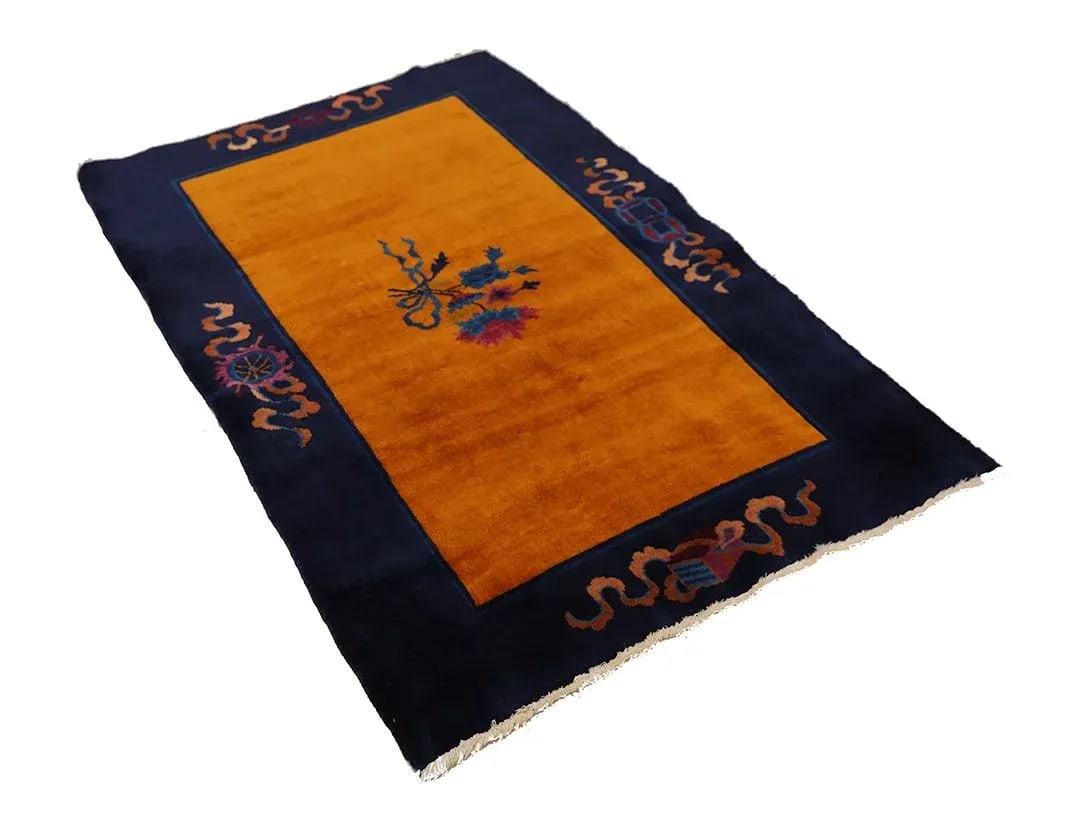 3'x5' Vintage Chinese Art Deco Rug | Gold Rug | Vintage Deco Rug - 5