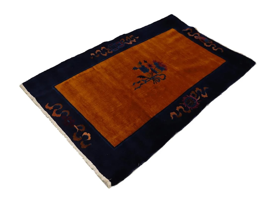 3'x5' Vintage Chinese Art Deco Rug | Gold Rug | Vintage Deco Rug - 6