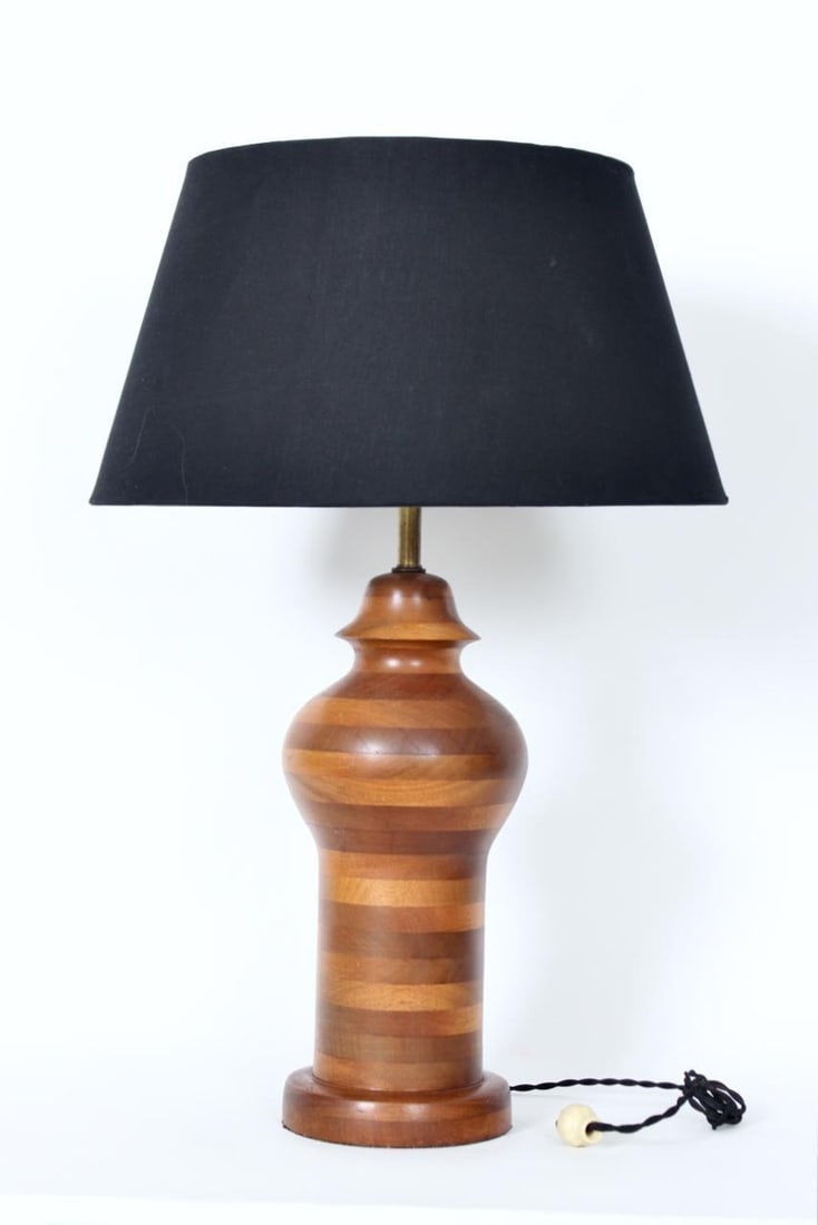 Ginger Jar Table Lamp in Stacked Mixed Hardwood, 1970's - 12