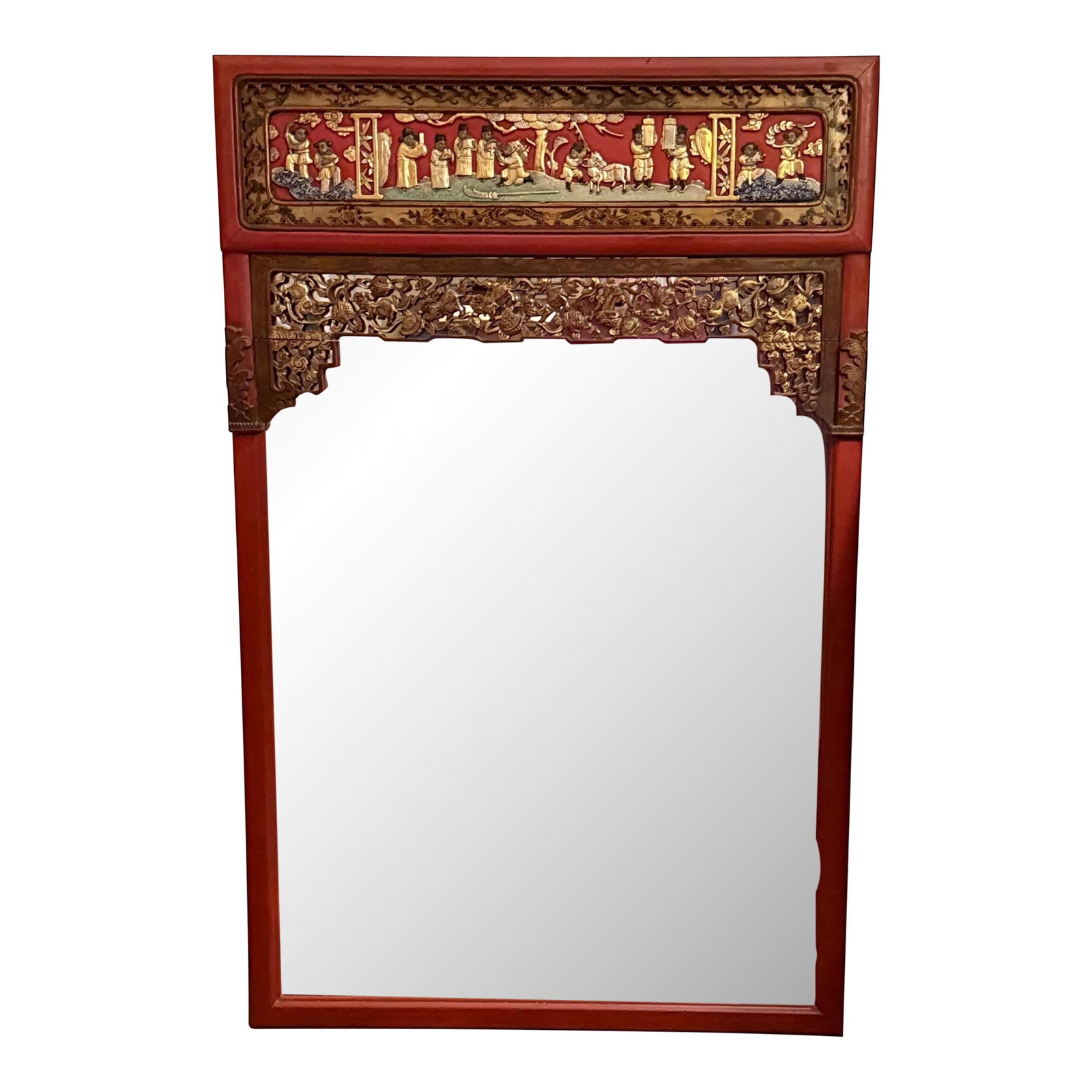 Late 19th Century Chinese Carved Red Lacquered Wall Mirror (1 of 8)