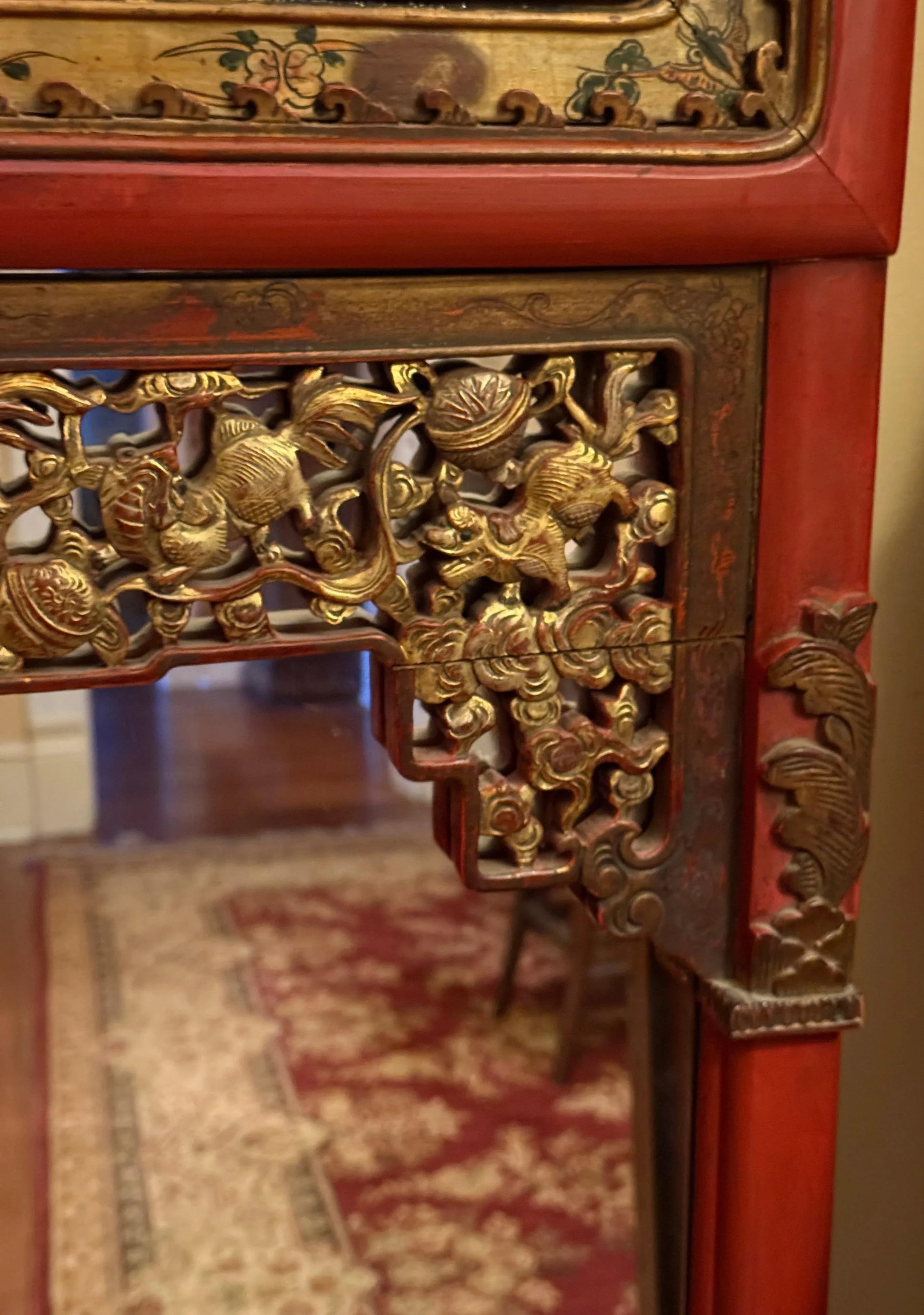 Late 19th Century Chinese Carved Red Lacquered Wall Mirror - 6