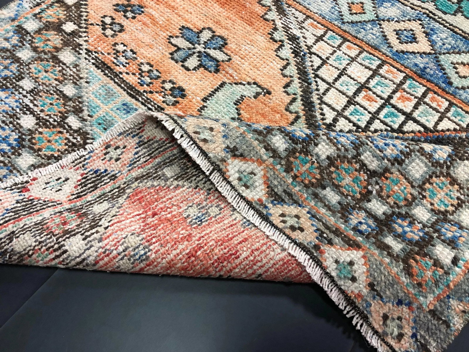 Vintage Turkish Anatolian Orange Rug - 10
