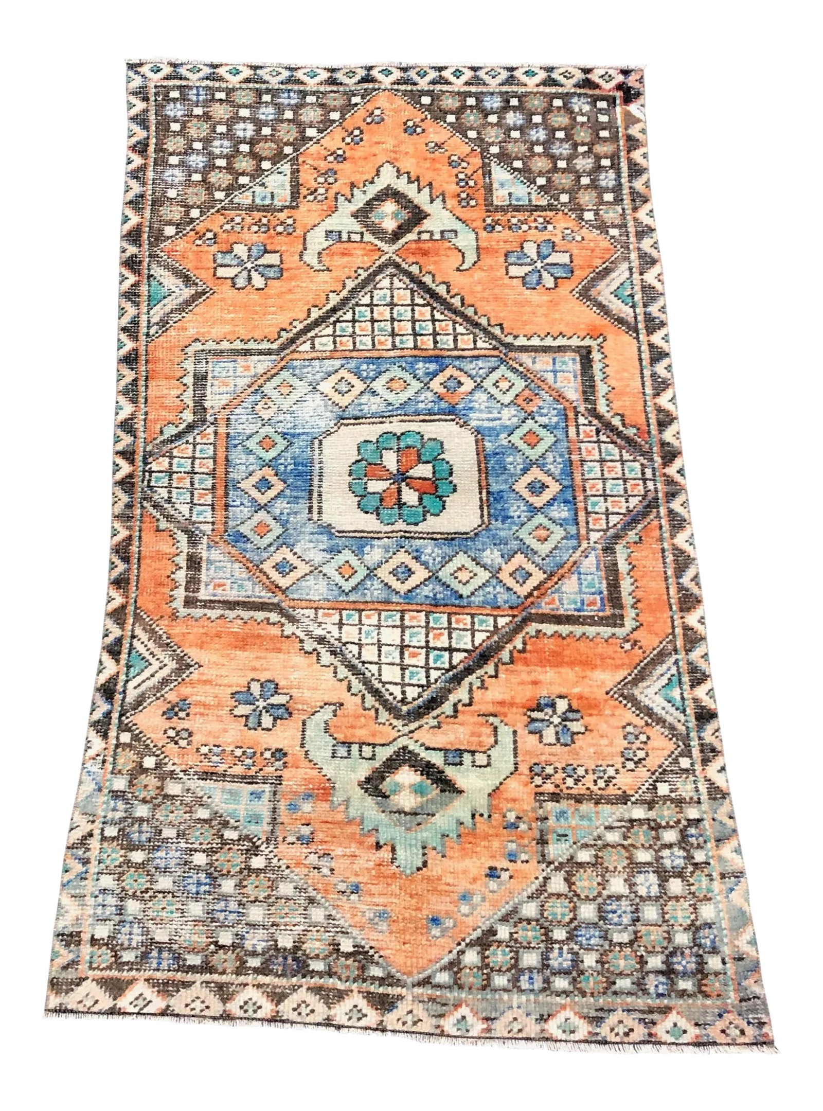 Vintage Turkish Anatolian Orange Rug: Handmade wool and cotton rug in Turkish Anatolia Carpet, Vintage Oushak Rug, Turkish Vintage Anatolian Rug, Handmade wool Rug . One Of Kind Vintage Rug with perfect design and colors. Condition: