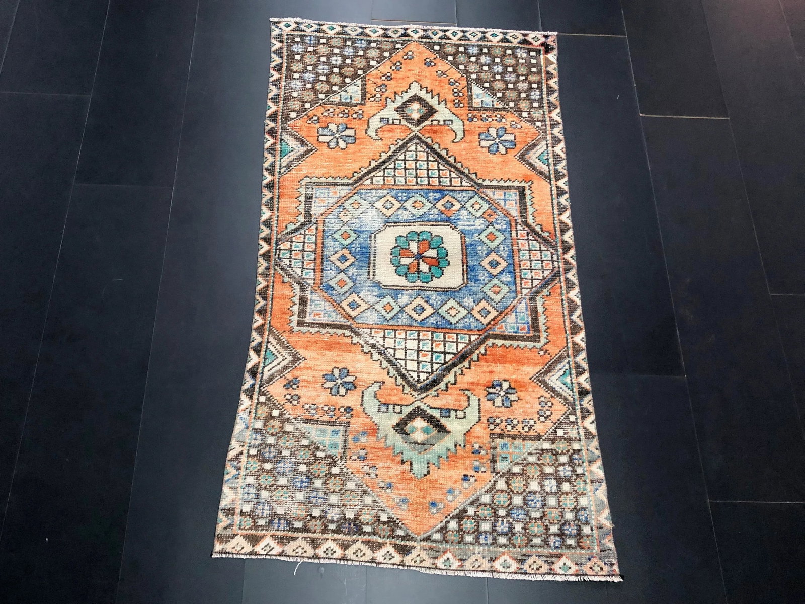 Vintage Turkish Anatolian Orange Rug - 2
