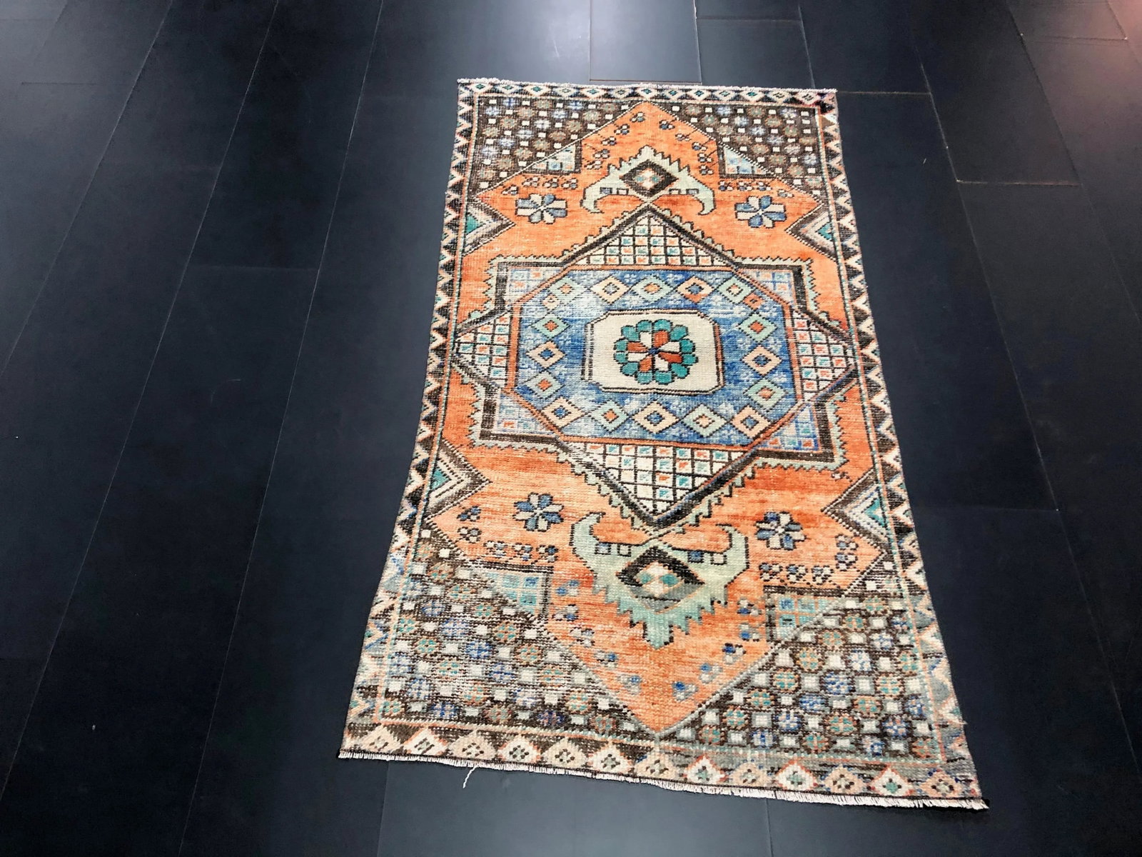 Vintage Turkish Anatolian Orange Rug - 3