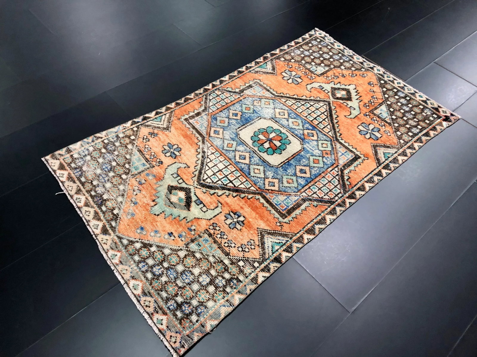 Vintage Turkish Anatolian Orange Rug - 4