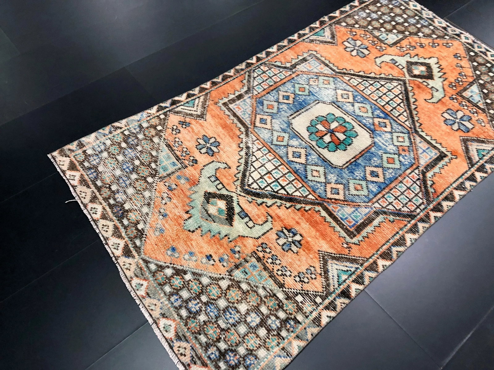 Vintage Turkish Anatolian Orange Rug - 5