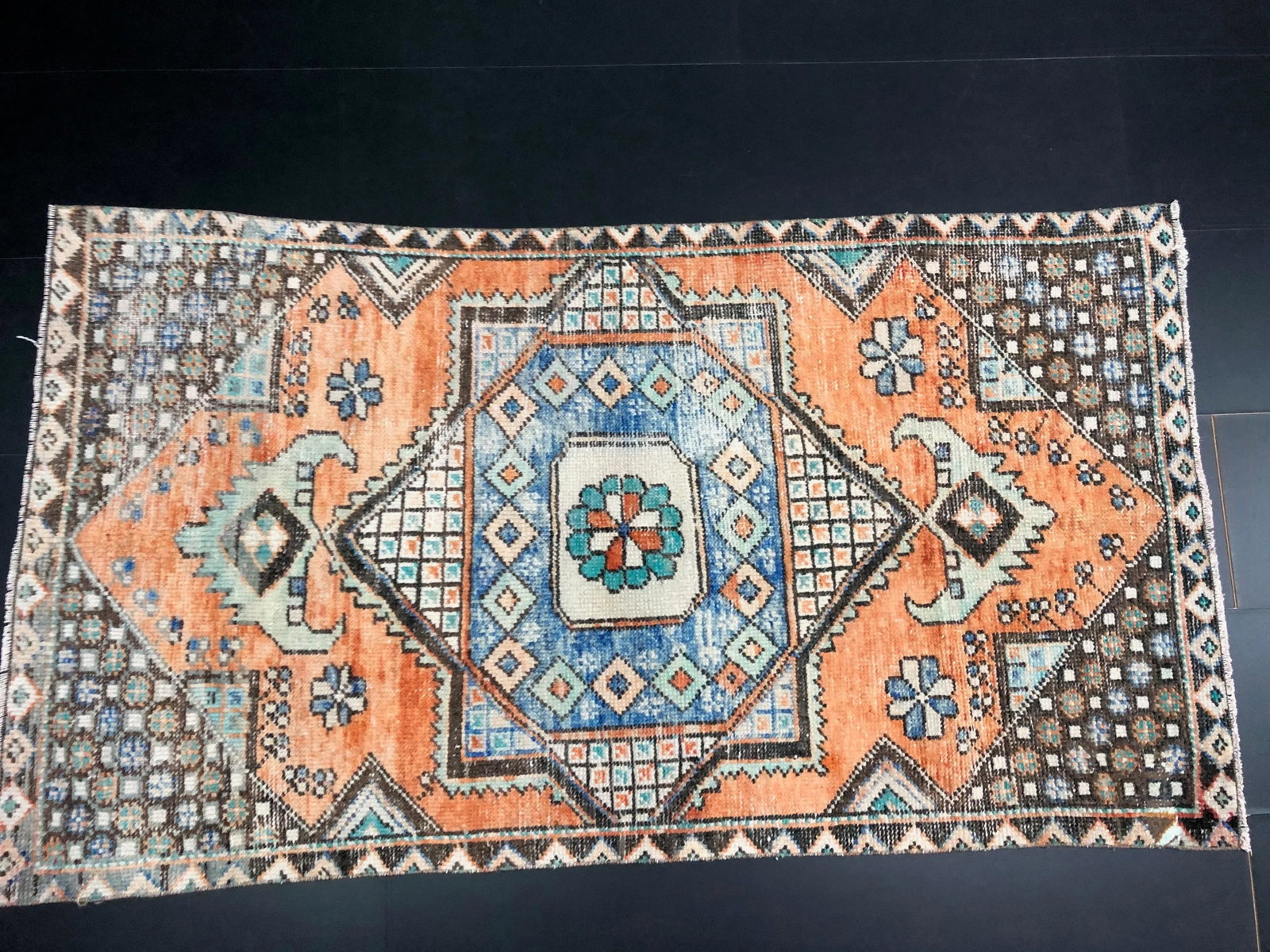 Vintage Turkish Anatolian Orange Rug - 7